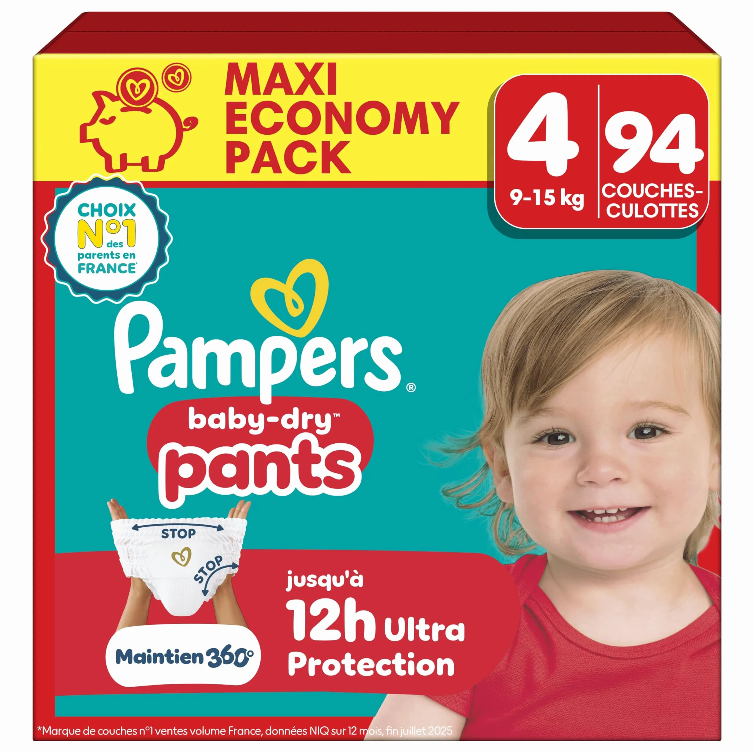 Pampers Baby-Dry Pants Taille 4, 94 Couches-Culottes, 9-15kg, Protection 360°