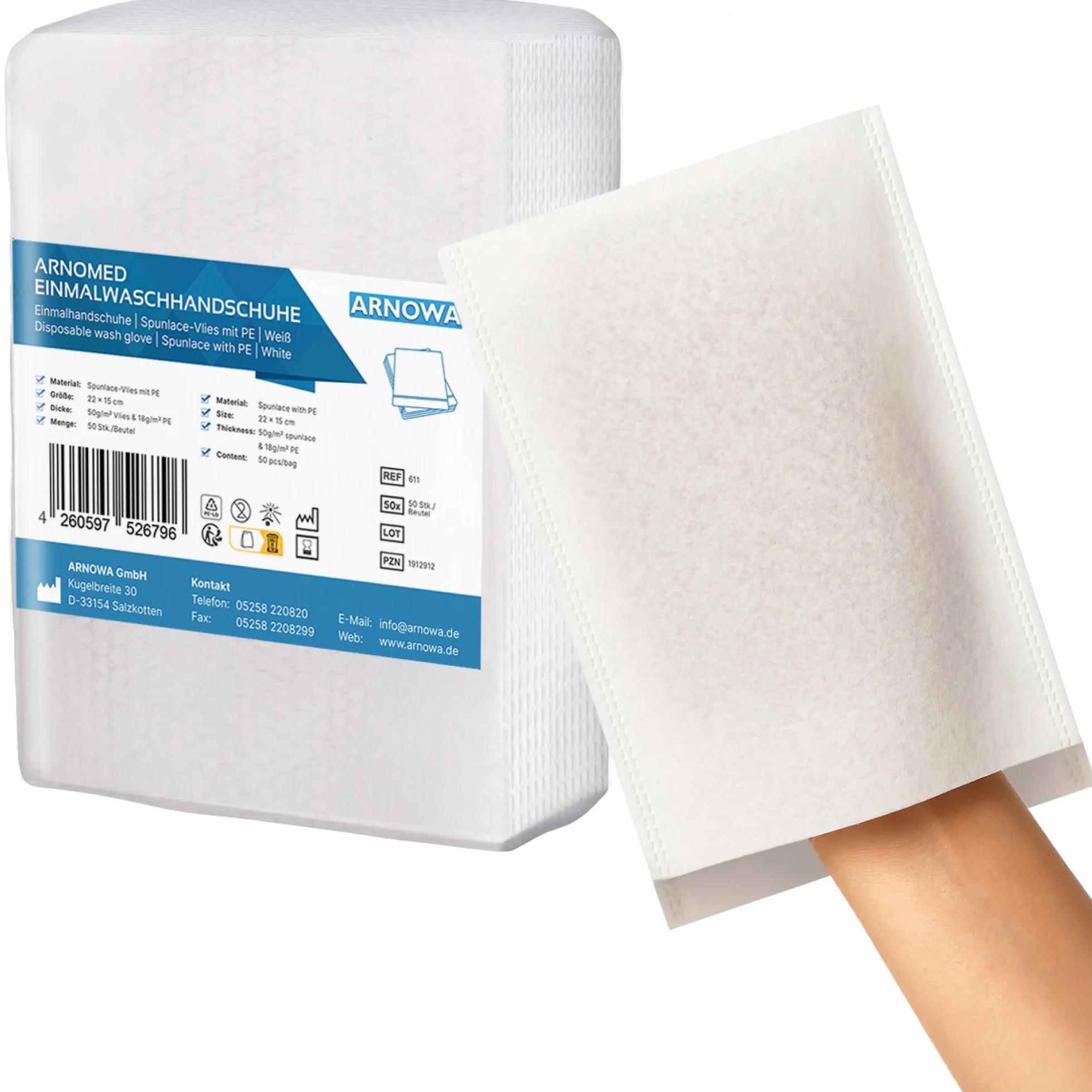 ARNOMED® Gant de Toilette Jetable en Molleton Hydrofuge pour Adultes & Bébés, 50 Pièces
