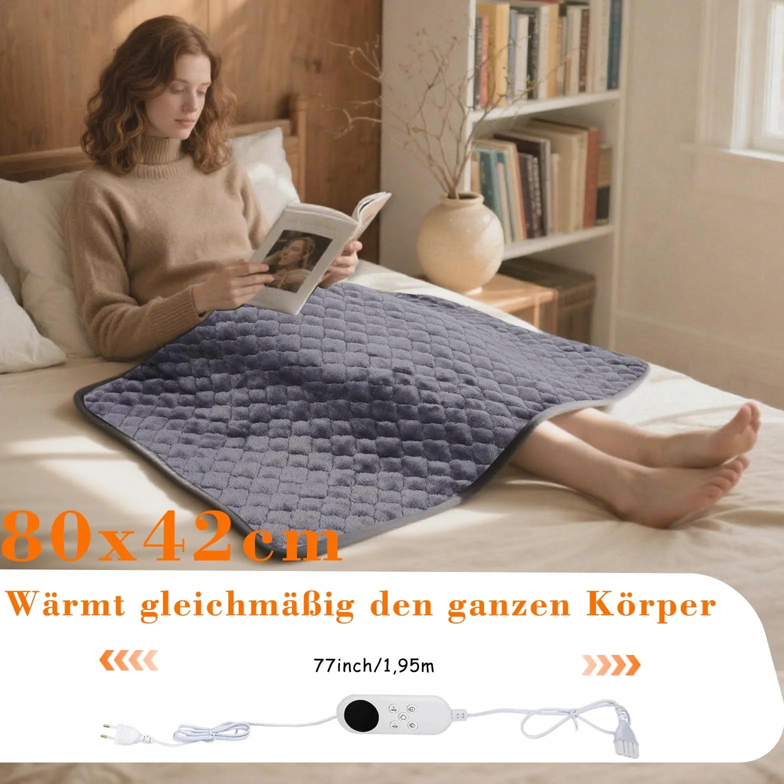 Coussin Chauffant Cervicales XXL 80x42cm Arrêt Automatique Niveaux 25-55°C Minuterie 1-12H