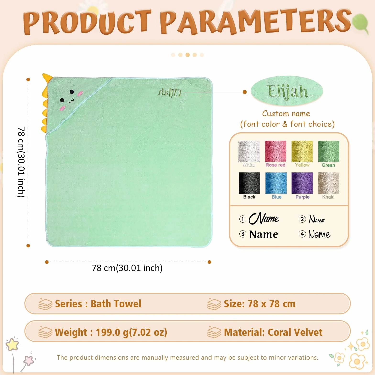 Cape de Bain Bébé Personnalisé avec Prénom Douce et Confortable pour Bébé Naissance Cadeau Baby Shower (Vert)