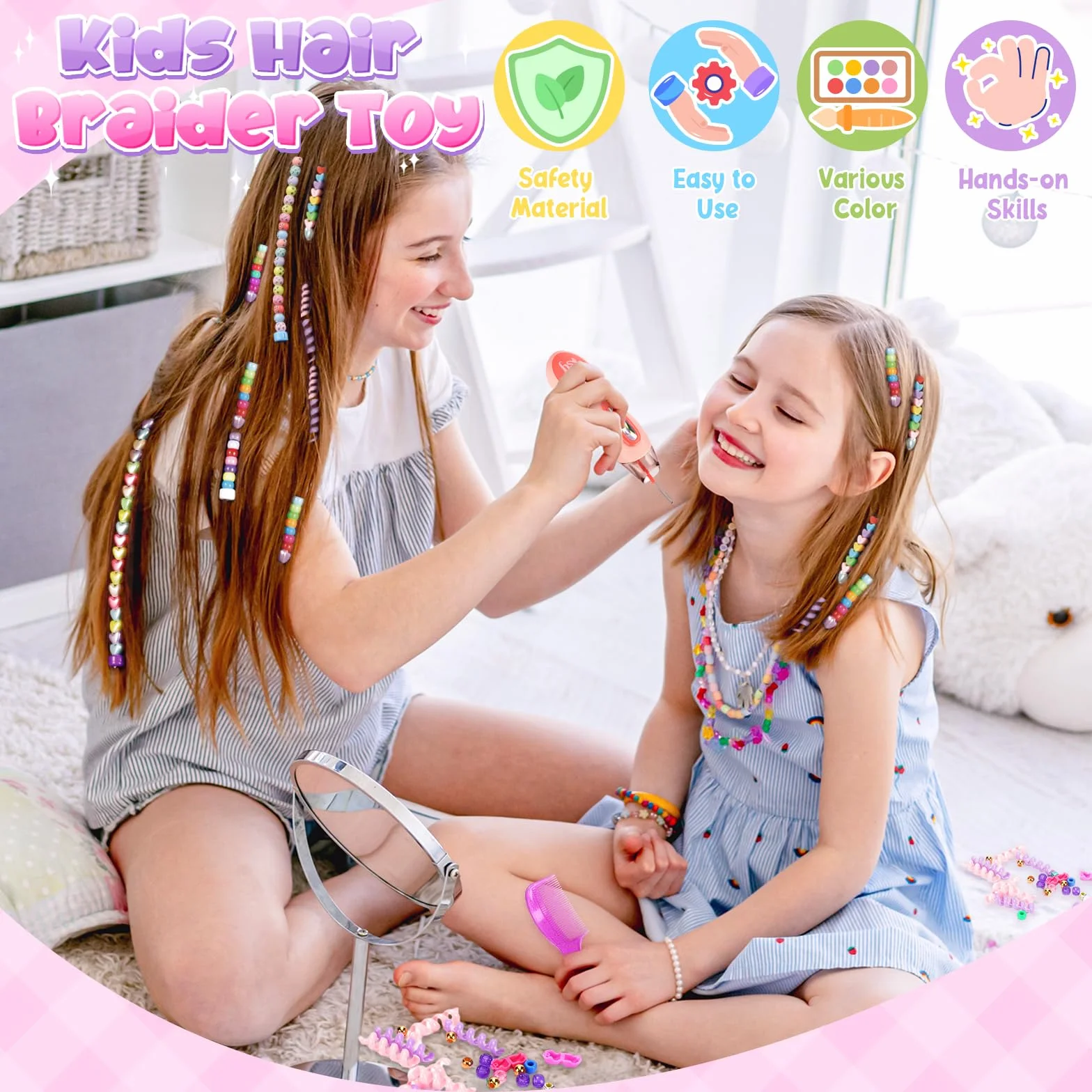 Accessoires Cheveux Jouets pour Filles 7-12 Ans: Machine à Tresser avec Perles pour Cheveux Tressés
