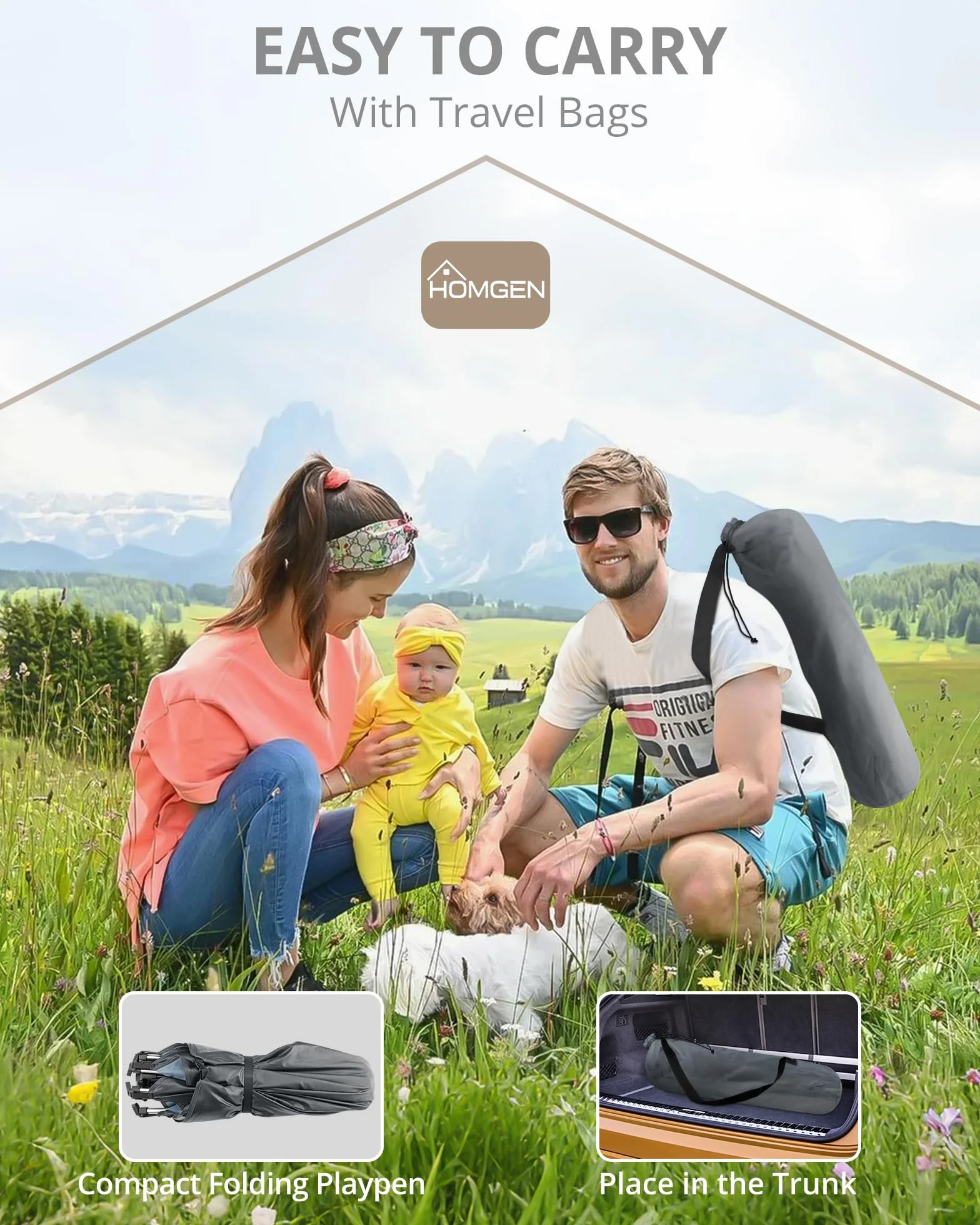 HOMGEN Parc de jeu pliable 144 x 103 cm avec 3 housses UV amovibles en tissu Oxford 450D pour bébé
