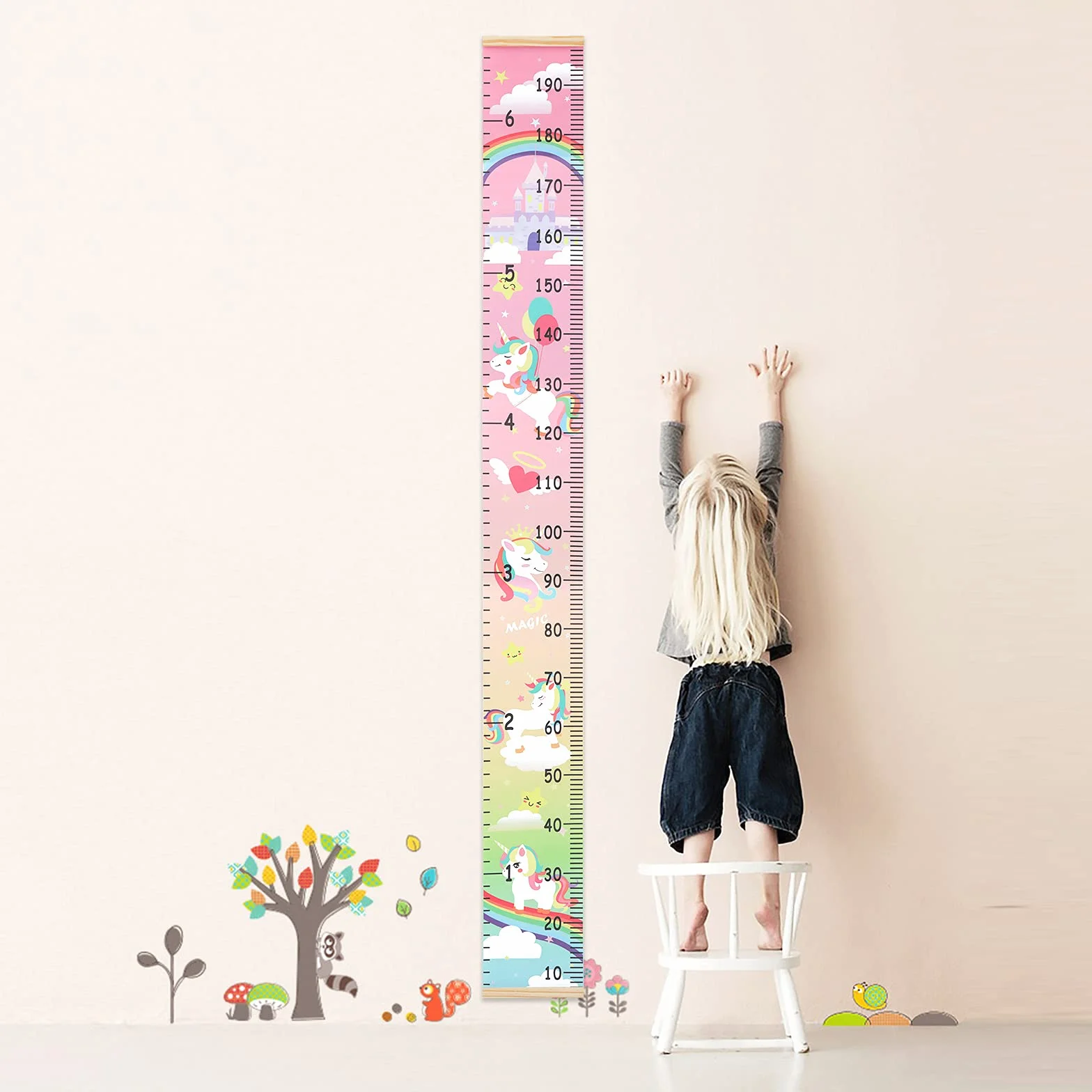 Toise Murale Enfant Licorne Tableau de Croissance Dessin animé Toile 190 cm * 20 cm