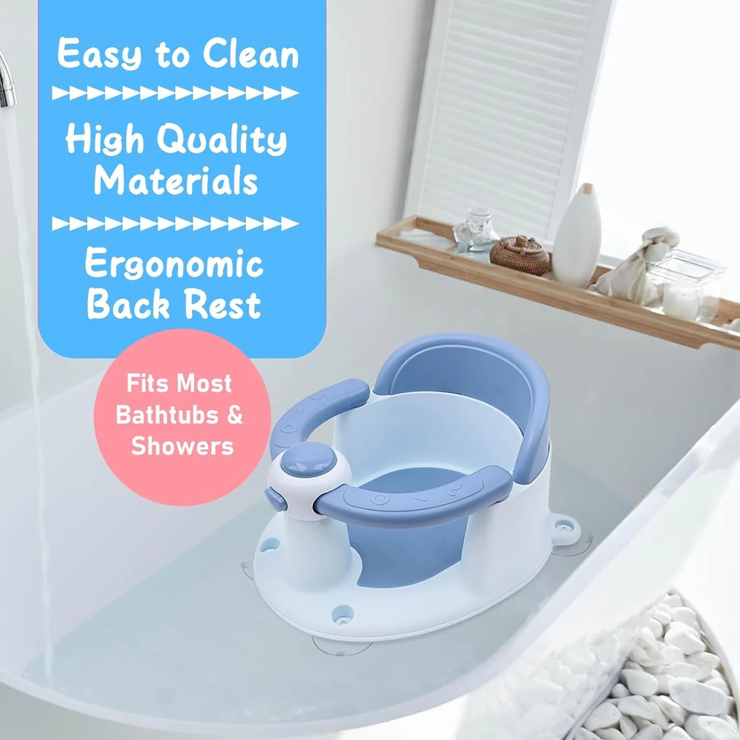 Siège de Bain pour Bébé 6-36 Mois avec Coussin Antidérapant et 4 Ventouses (Bleu)