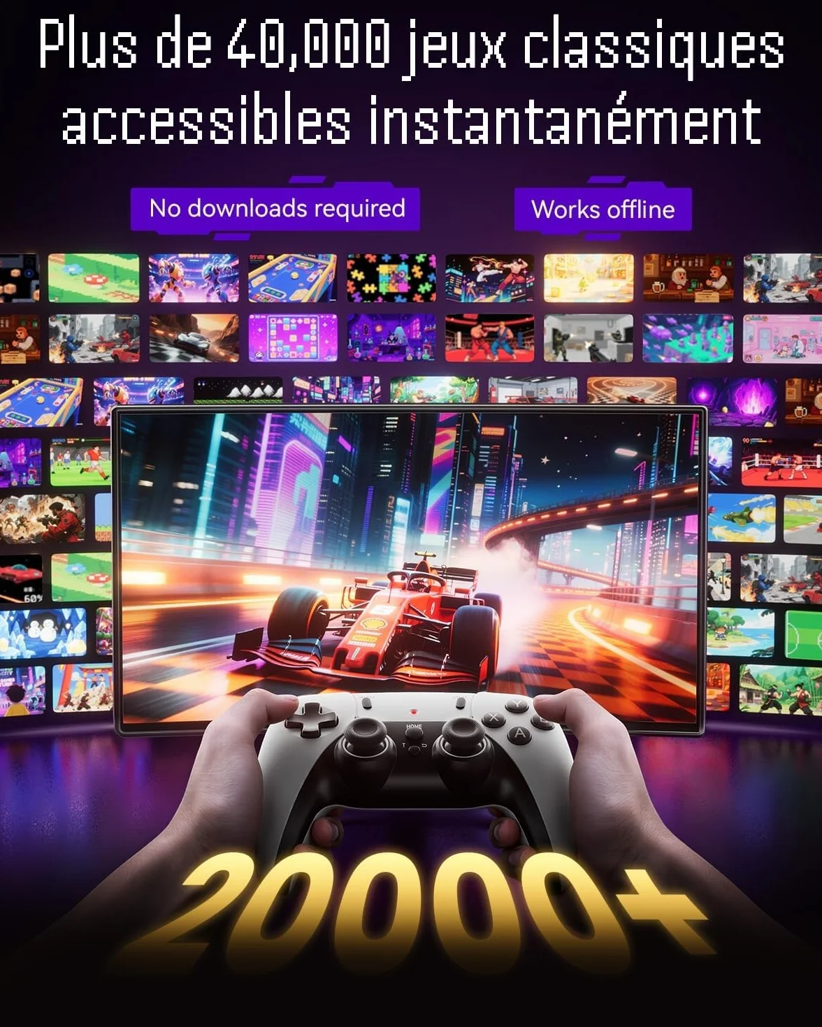Console de Jeux Rétro Rexoplay avec HDMI 4K, 23 Émulateurs, 40000+ Jeux, Manettes Sans Fil 2.4G