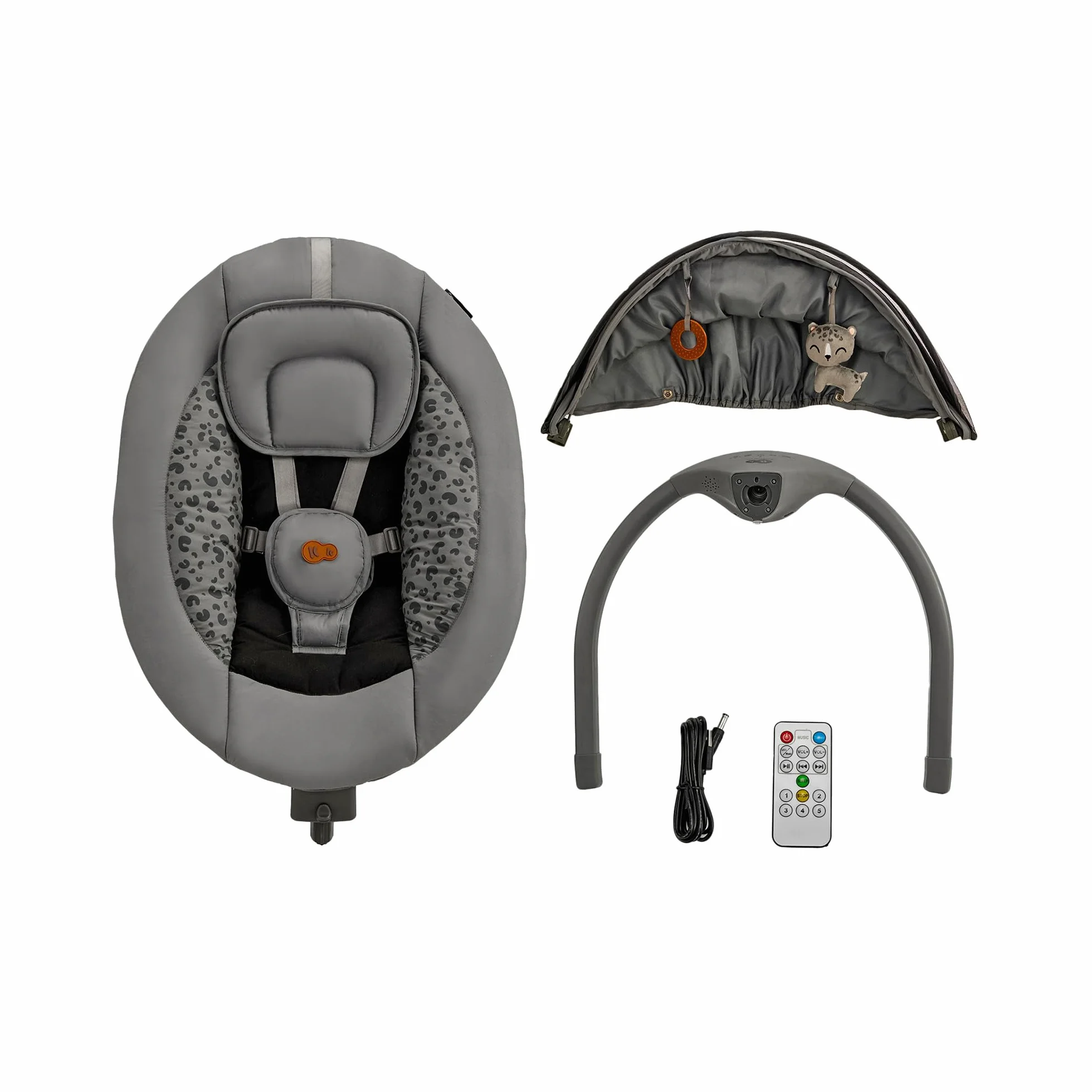 Kinderkraft LUMI 2 Transat bébé Balancelle électrique Naissance à 9 Mois Réglable hauteur 5 modes balancement 12 mélodies Arche jouets Gris foncé