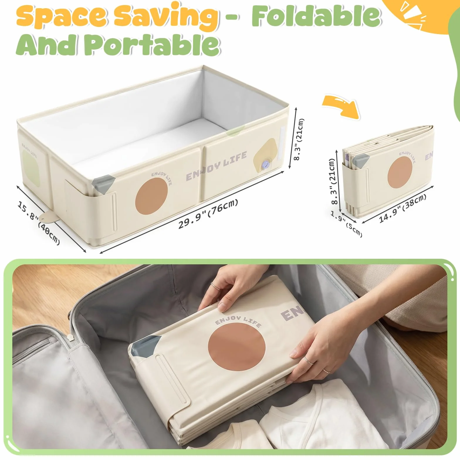 Orzbow Baignoire Pliable Bébé Portable avec étiquette de Température pour Enfants de 6 Mois+, Blanc