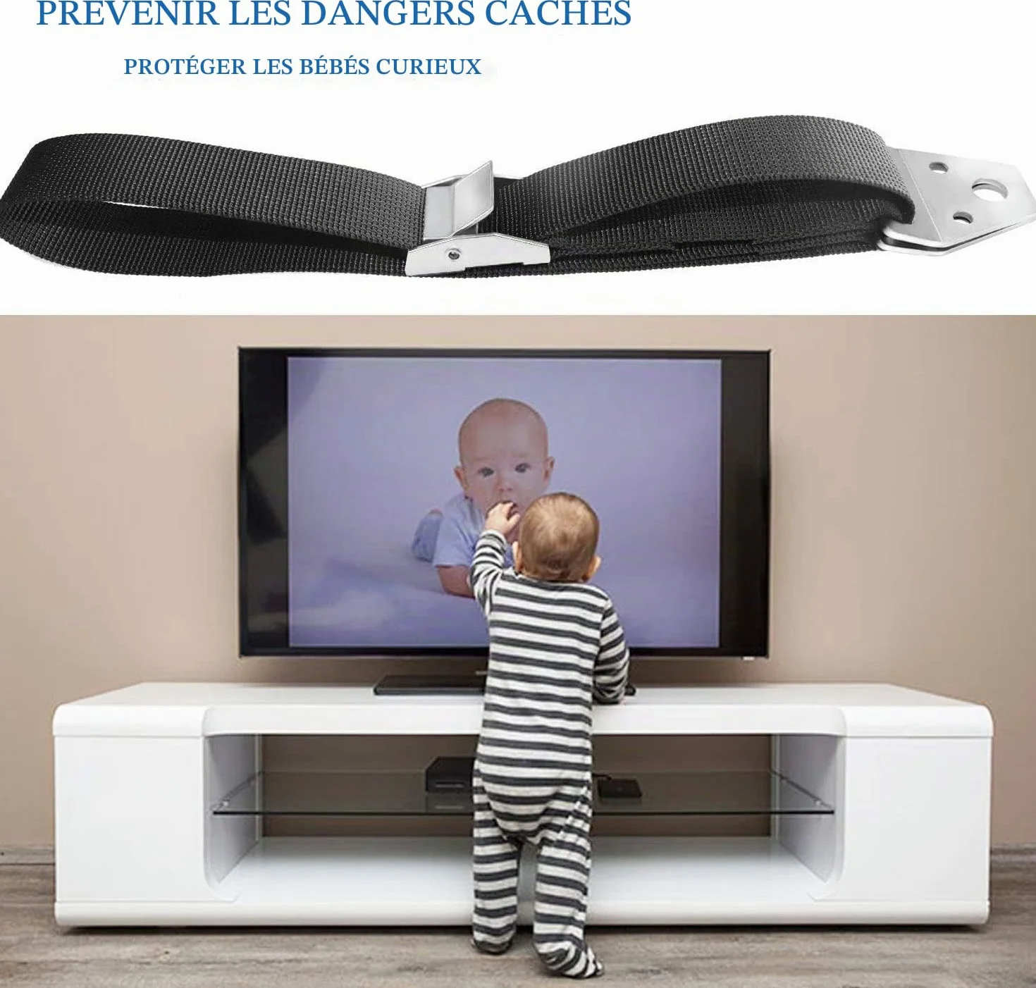 BOOTWO Lot de 2 Sangles Anti-basculement pour Meubles et TV Sécurité Bébés Enfants Réglables