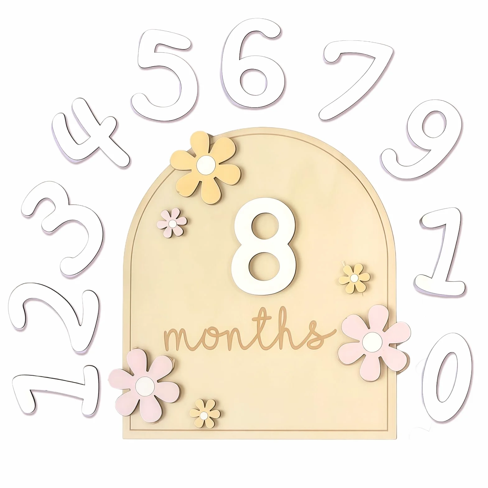 Carte Étape Bébé Bois Mensuelle Accessoire Photo 0-12 Mois Cadeau Naissance Baby Shower Enregistrement Croissance