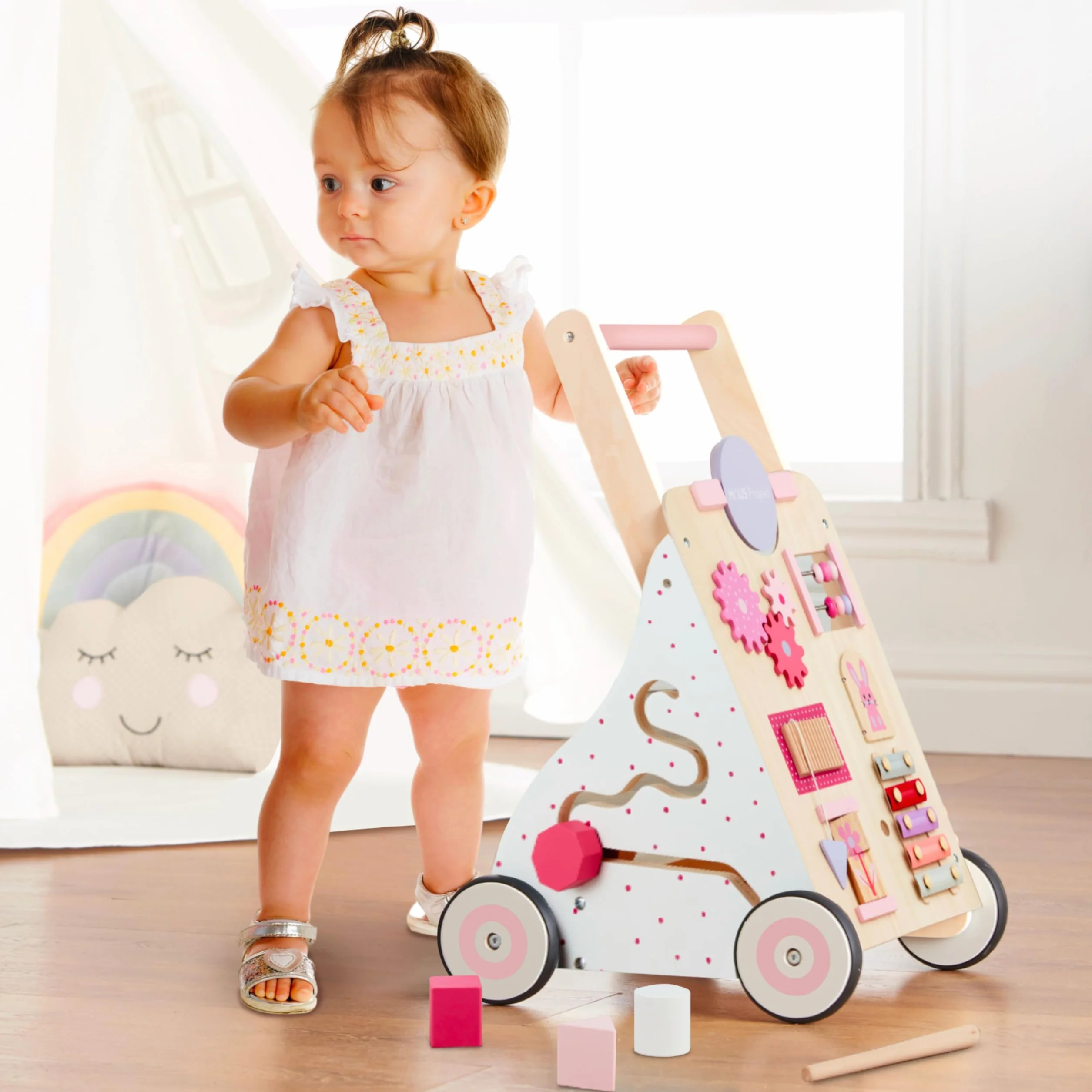 Haus Projekt Chariot de Marche Bois Rose, Trotteur Bébé Bois Activité, Jouet Bébé 1 an, Baby Walker