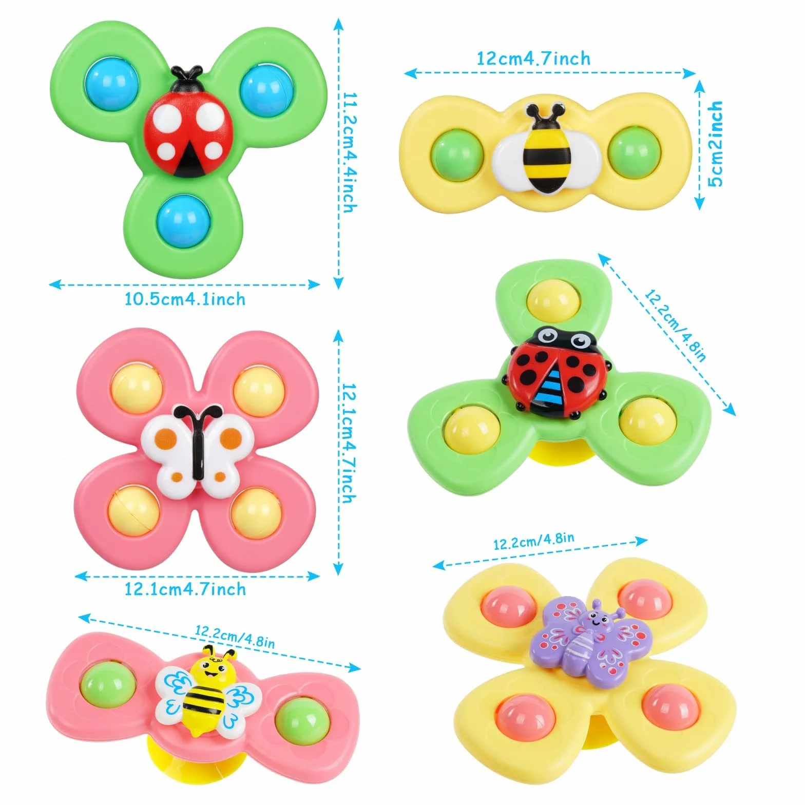 Ainiv Jouets de Bain Bébé Coccinelle Abeille Papillon Animaux Mignons 6PCS Ventouses Rotatives Spinner Cadeau