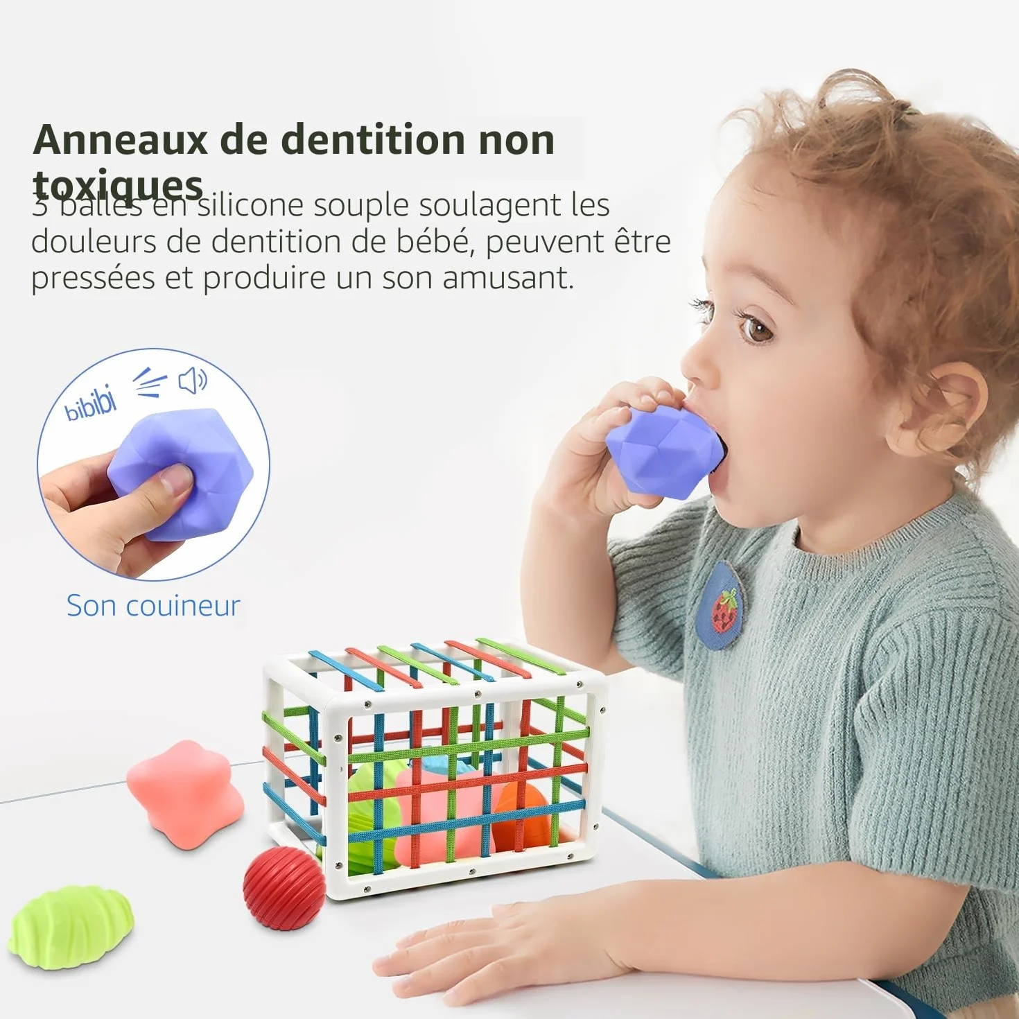 Jouet Montessori Sensoriel Bébé 12-18 Mois, Trieur de Formes avec Boules Texturées, Cube d'Activité de Développement