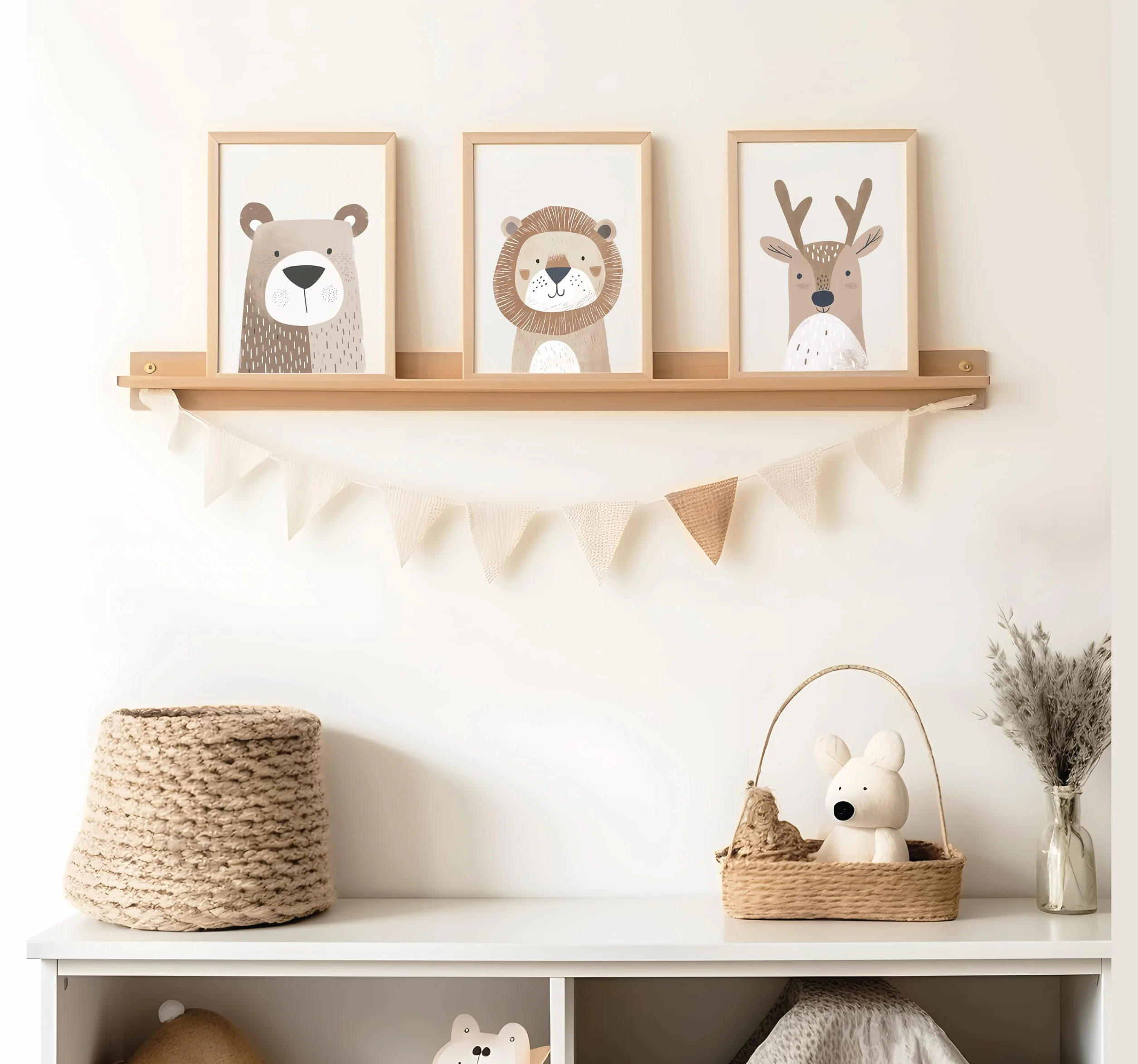 LAVEMA Affiche chambre bébé animaux beige A4 sans cadre décoration pour enfants
