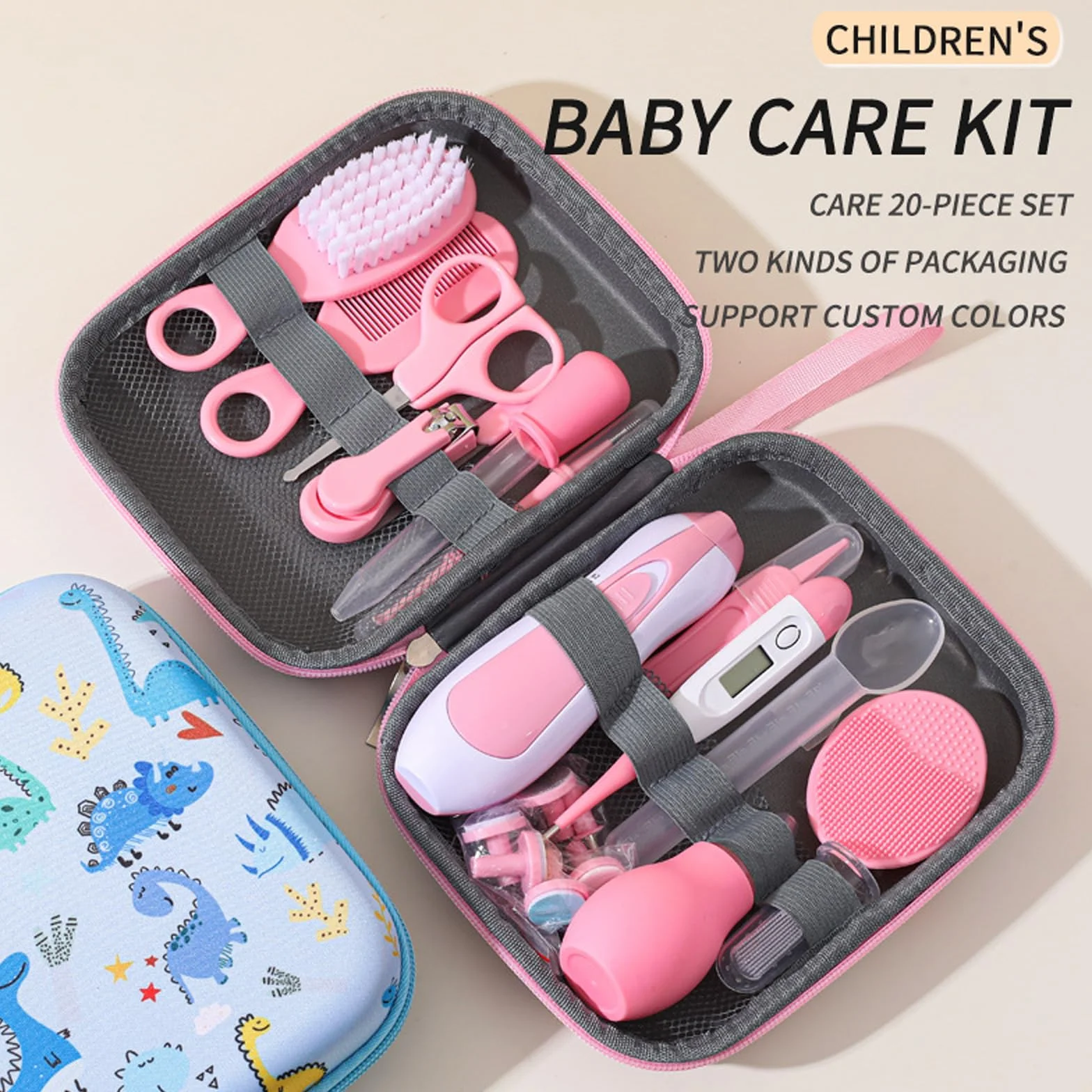 Liemuao Trousse de Soin Bébé 16 Accessoires Kit Complet Portable avec Thermomètres Coupe-Ongles Brosse Bleu