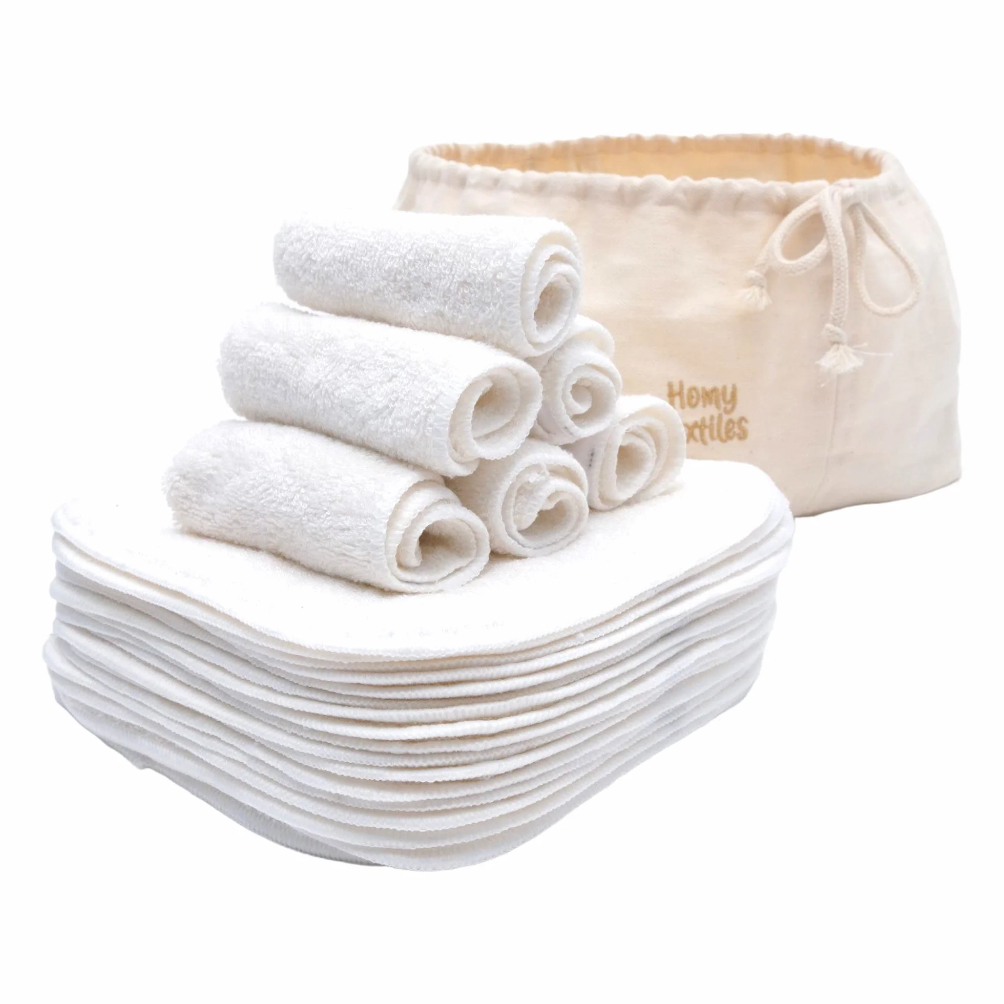 Lot de 25 débarbouillettes réutilisables en Bambou et lingettes pour bébé 20 cm x 20 cm Flanelle Douce avec Sac décoratif 100% Coton