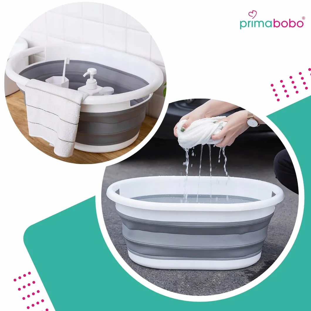 Primabobo Baignoire pliable pour bébé Grand bol Bac de lavage en plastique gris