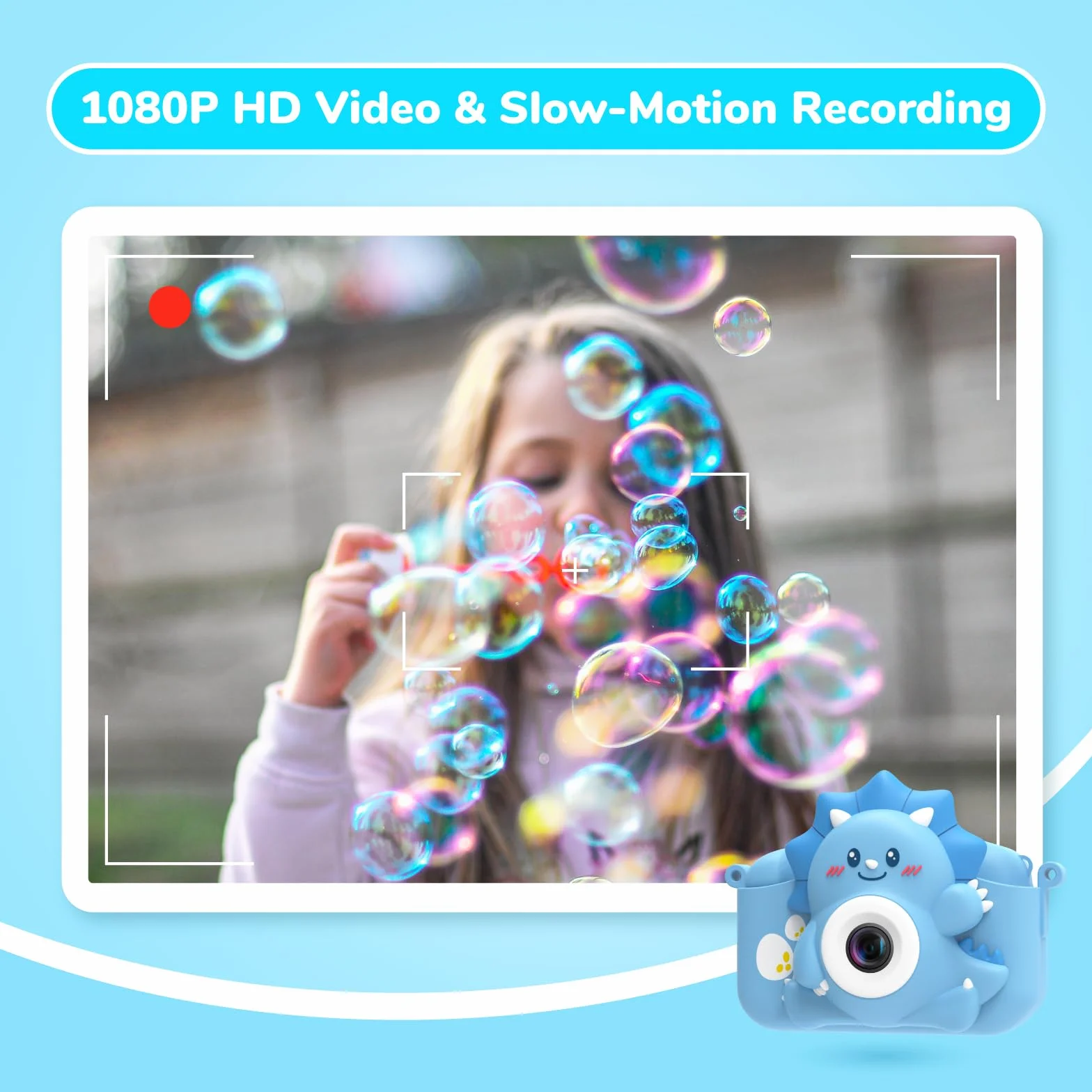 HiMont Appareil Photo Enfant 20MP 1080P Numérique Caméra Vidéo Selfie avec Carte TF 32G Bleu
