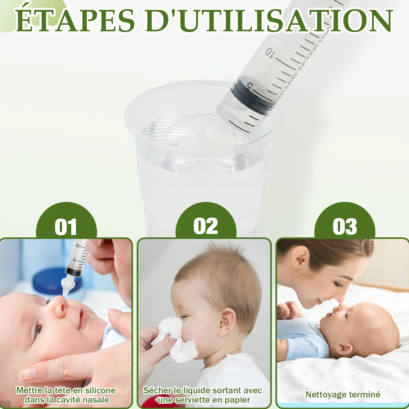 Seringue Nasale Bebe 20 ml avec 2 Embouts en Silicone Souple
