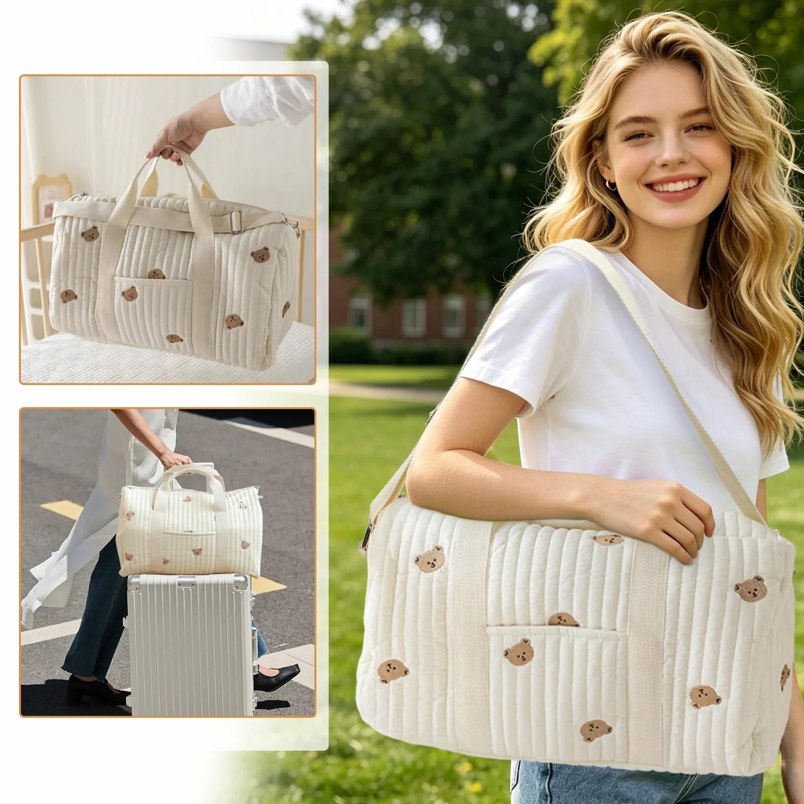 Mommy Bag Sac à Langer Matelassé Grande, Coton Brodé pour Bébé Voyage