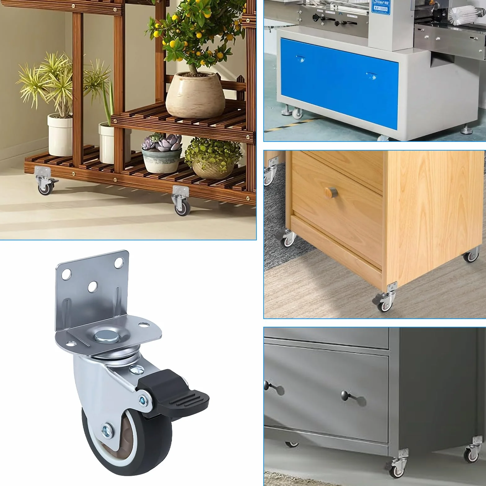 Babybay Lot de 2 roulettes de meuble en L avec freins - Roulettes caoutchouc silencieuses pivotantes 360°