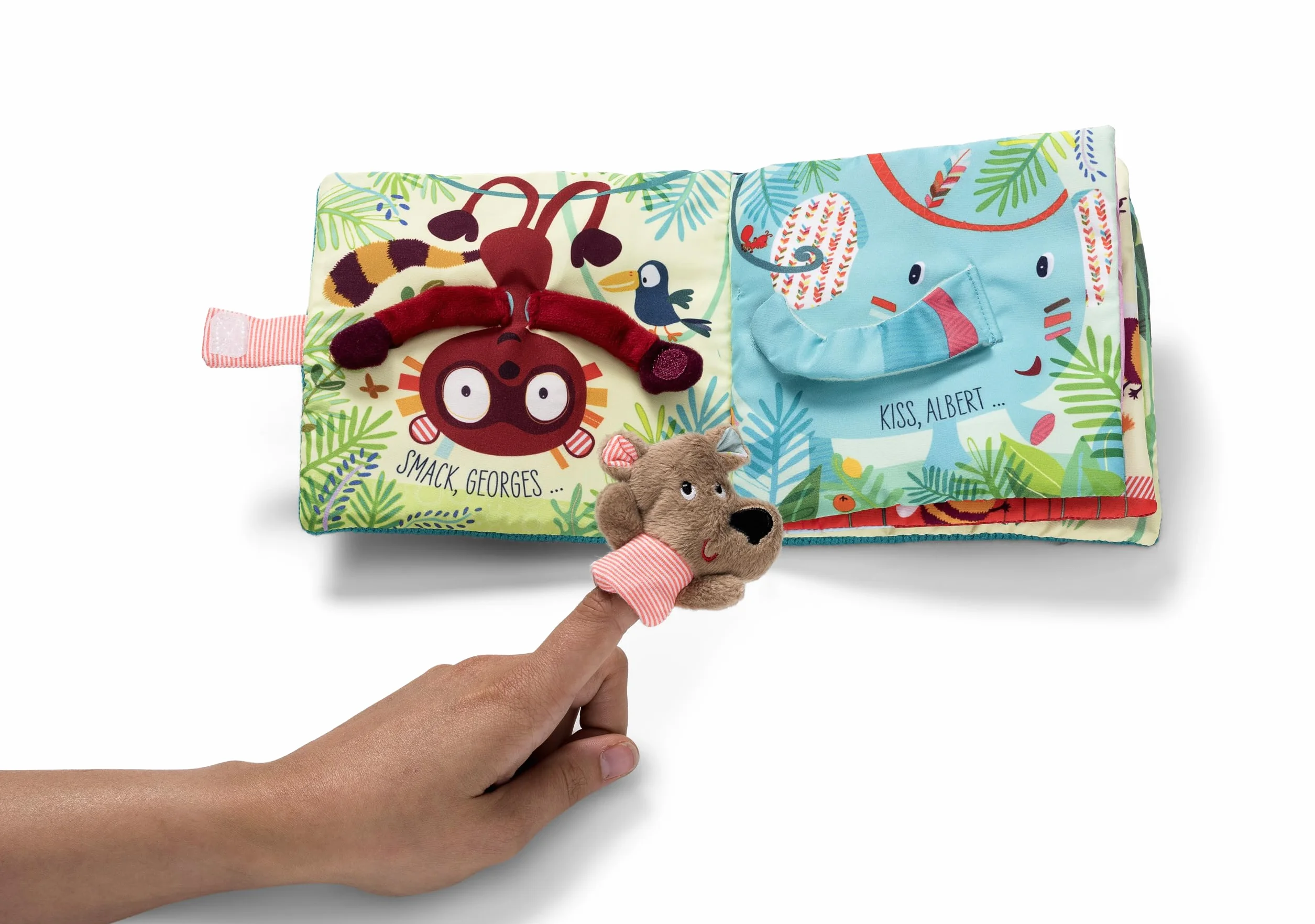 Lilliputiens Livre d’Éveil en Tissu César Câlins avec Marionnette à Doigt pour Bébé Dès 12 Mois