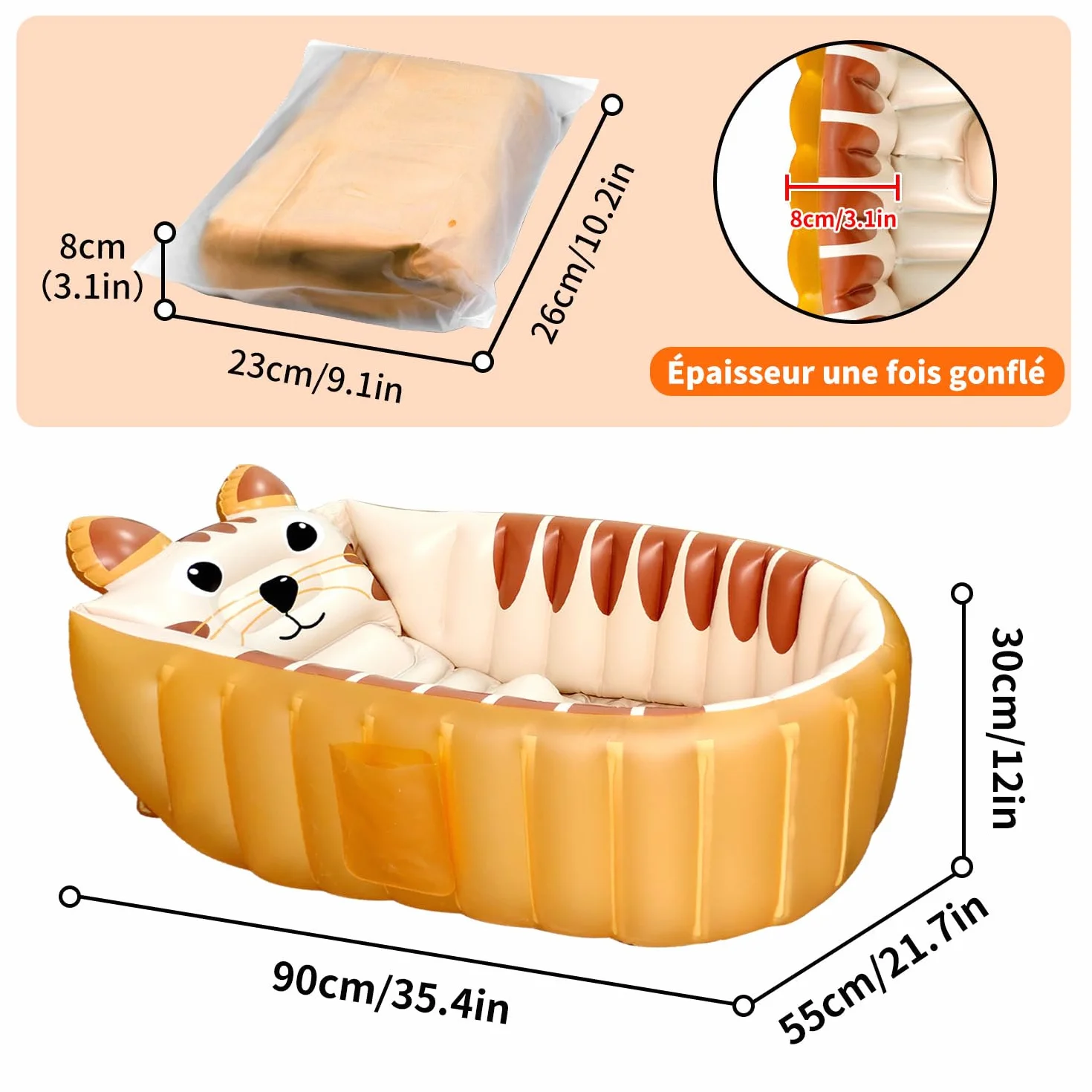 Baignoire Bebe Gonflable Pliable, Bassin de Douche pour Bébé, Mini Piscine Gonflable Orange