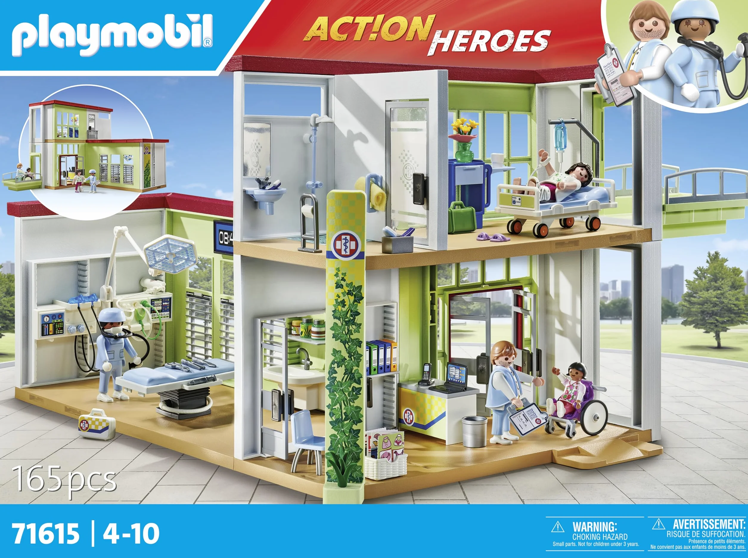 Playmobil 71615 Hôpital Moderne Action Heroes Quatre Personnages Matériel Médical Dès 4 Ans