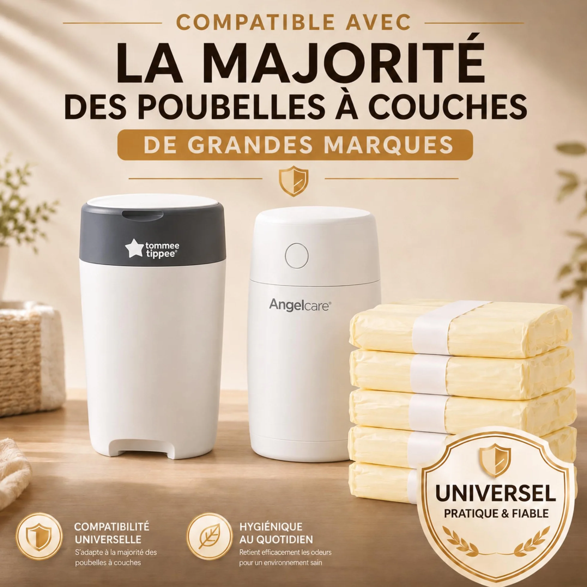 Recharges Poubelle à Couches XXL 12x7,5m Compatibles AngelCare Tommee Tippee Anti-Odeur Sans BPA Antibactérien Étanches