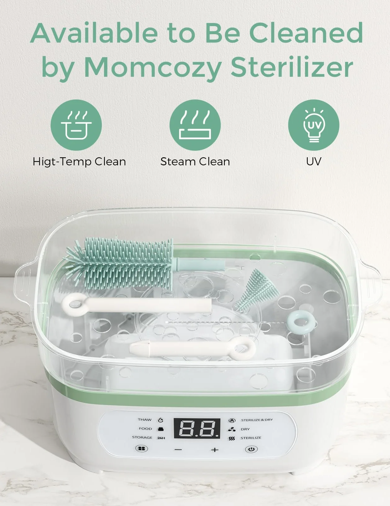 Momcozy Kit Nettoyage Biberon Silicone avec Brosse Tétine Écouvillon Boîte Rangement Support Séchage