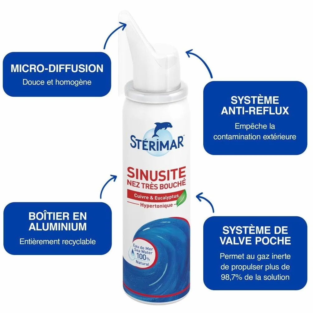 Stérimar Spray Nasal Sinusite Eau de Mer Cuivre Eucalyptus 50ml