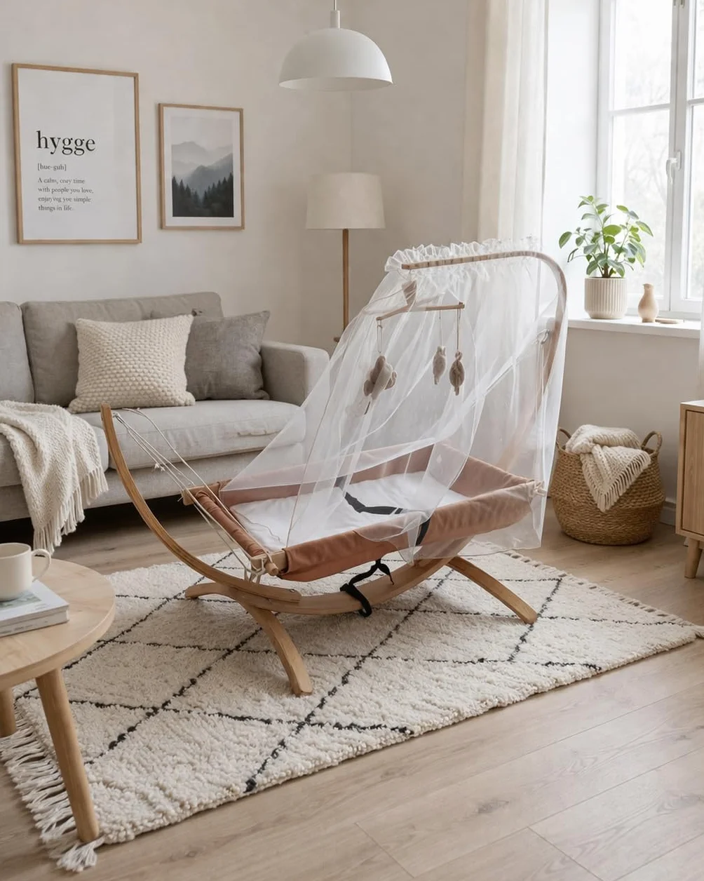 Hamac pour enfant en bois 66×150 cm chaise longue ergonomique 3–5 ans beige