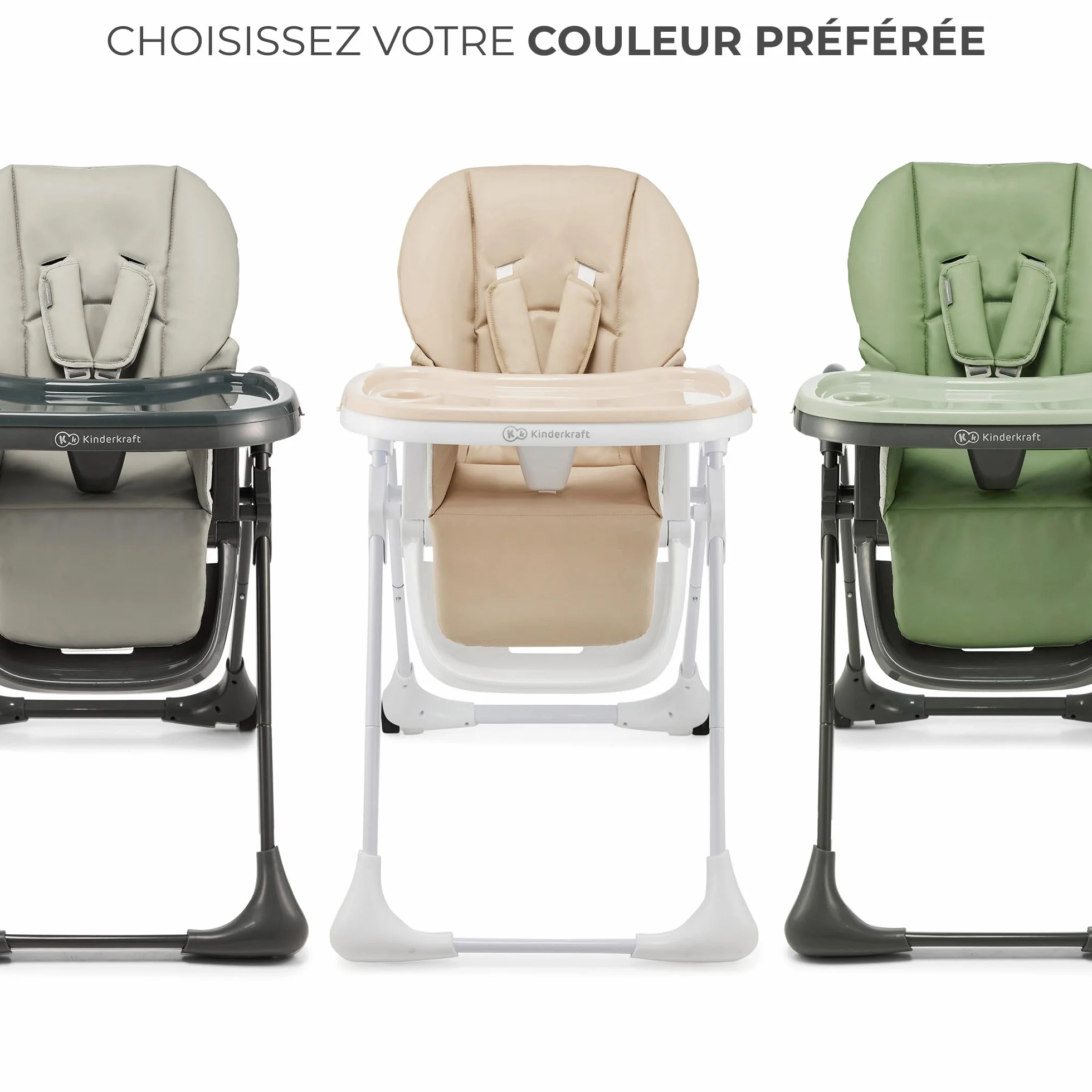 Kinderkraft TUMMIE Chaise Haute 2 en 1 Ergonomique Pliable avec Hauteur Réglable Beige