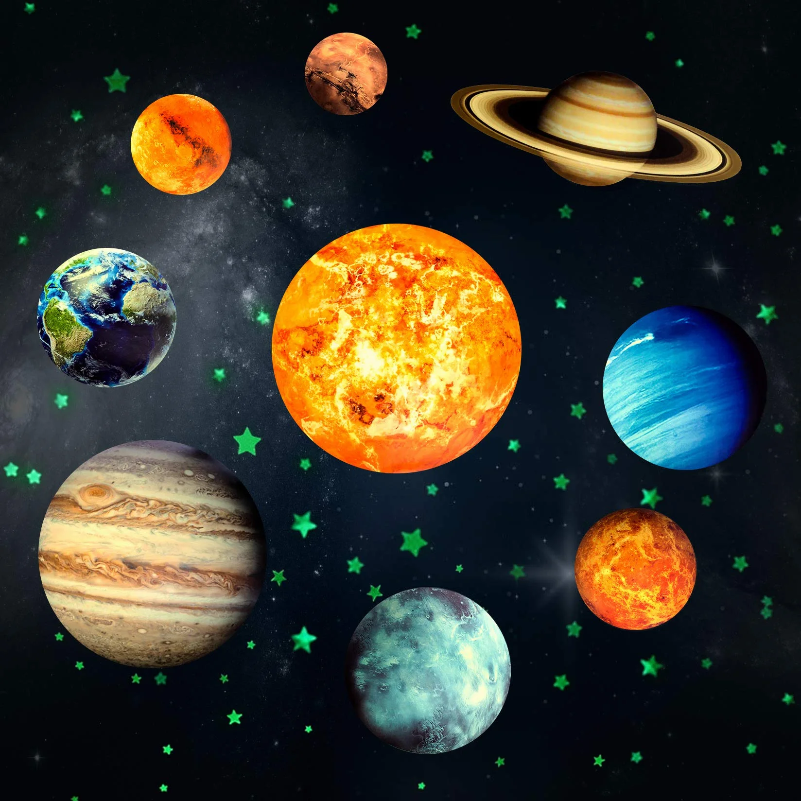 Yosemy Autocollants Lumineux Planètes Système Solaire 9pcs Stickers Muraux Décoration Plafond Chambres enfants