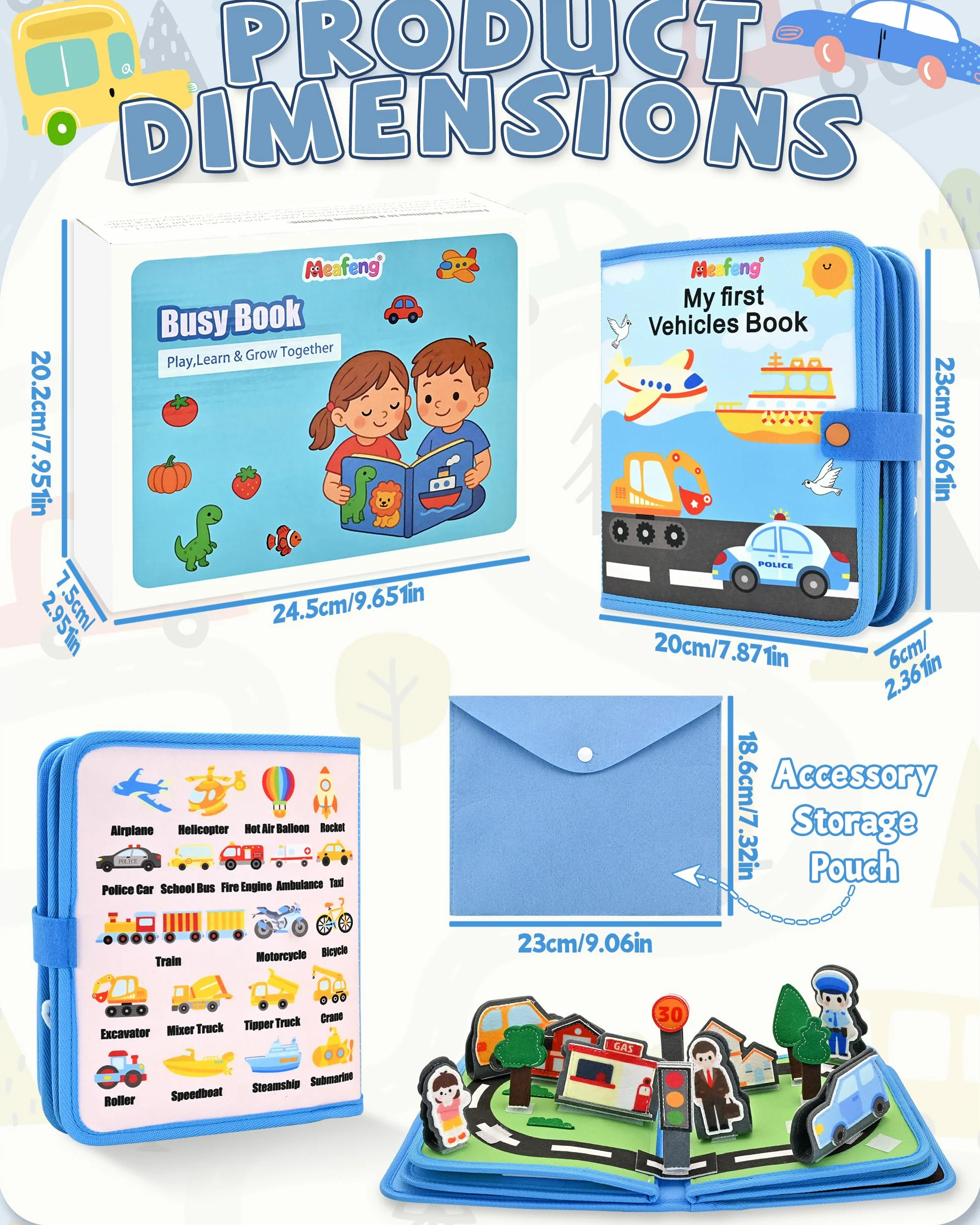Busy Board Book pour Enfant 12-36 Mois – Livre Quiet 3D Véhicules Montessori, Jeux de Voyage Avion Voiture – Cadeau Anniversaire Bébé 1-3 Ans