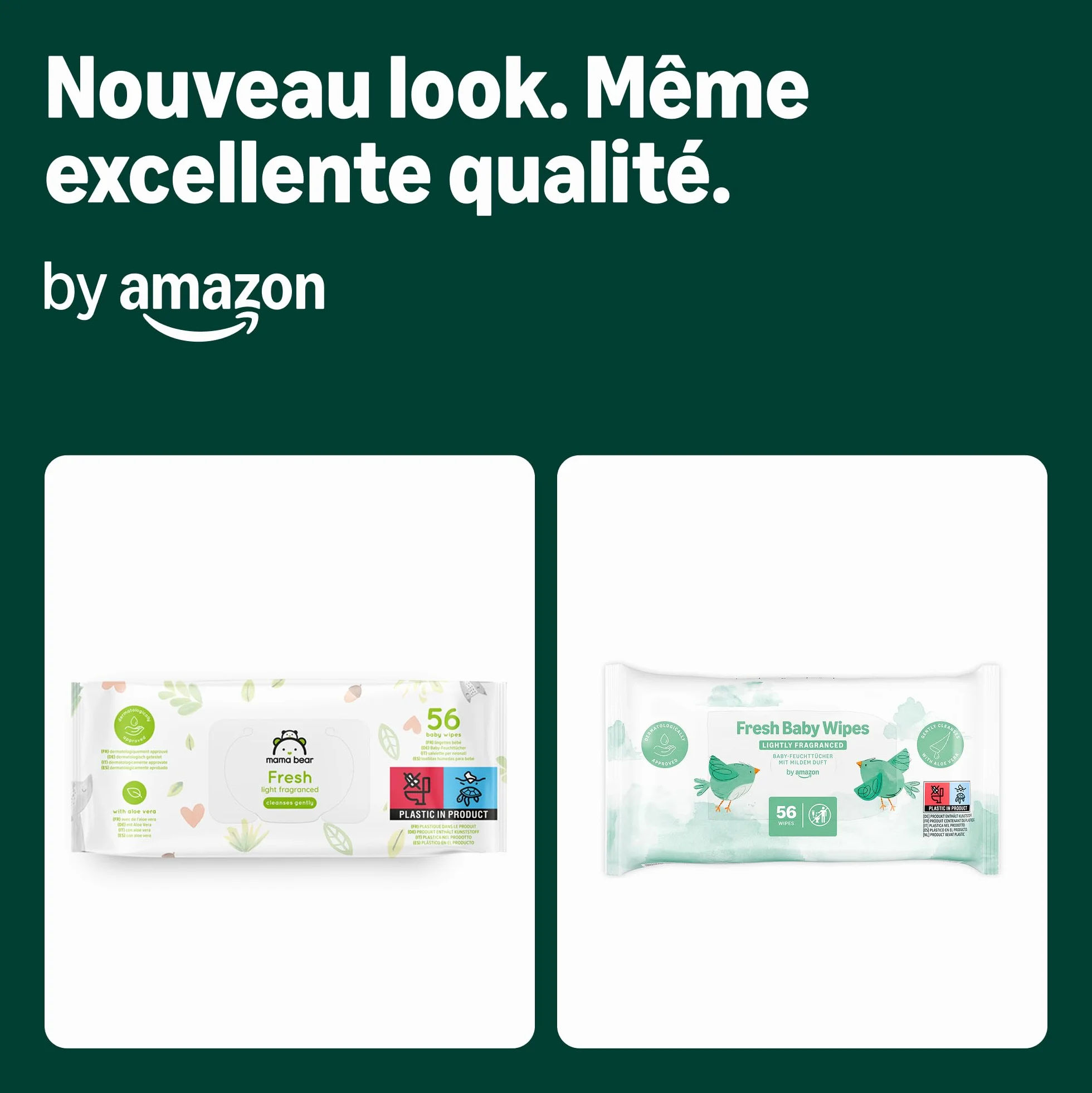 Lingettes bébé fraîche parfumées, 1008 lingettes, lot de 18 paquets de 56