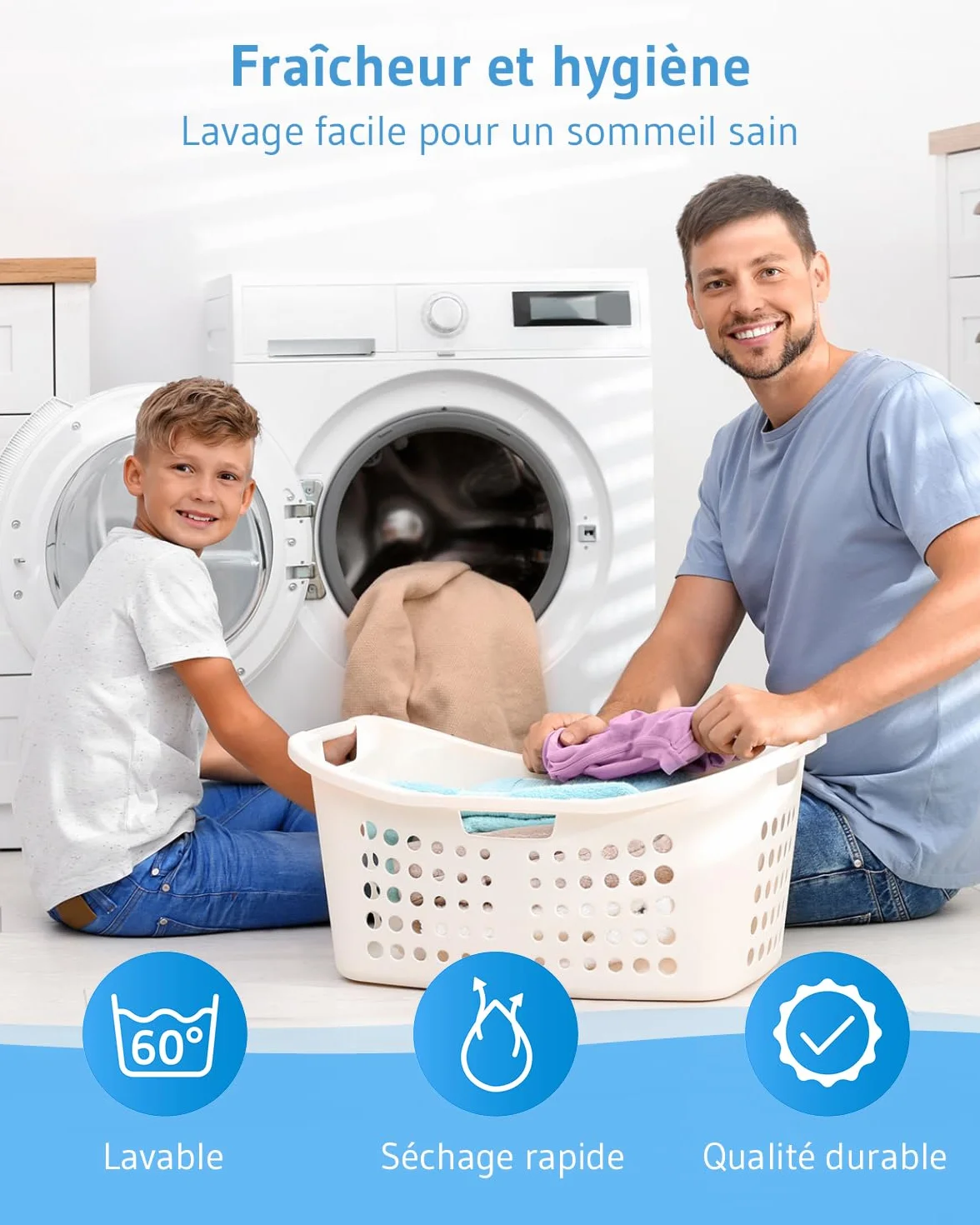 Oreiller pour Enfant 40x60 Oeko-TEX® Hauteur réglable Coussin Durable Housse en Coton Bio Lavable en Machine