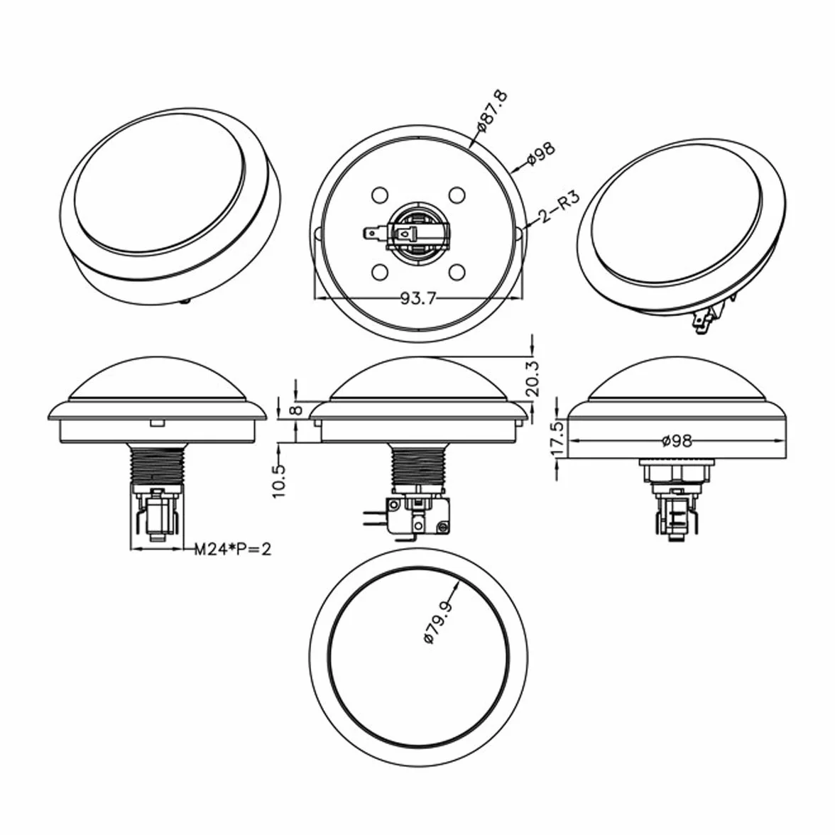 EG STARTS 4 Pouces 100mm Big dôme 12V LED Boutons poussoirs pour Arcade Machine Jeux vidéo Pièces (Rouge)