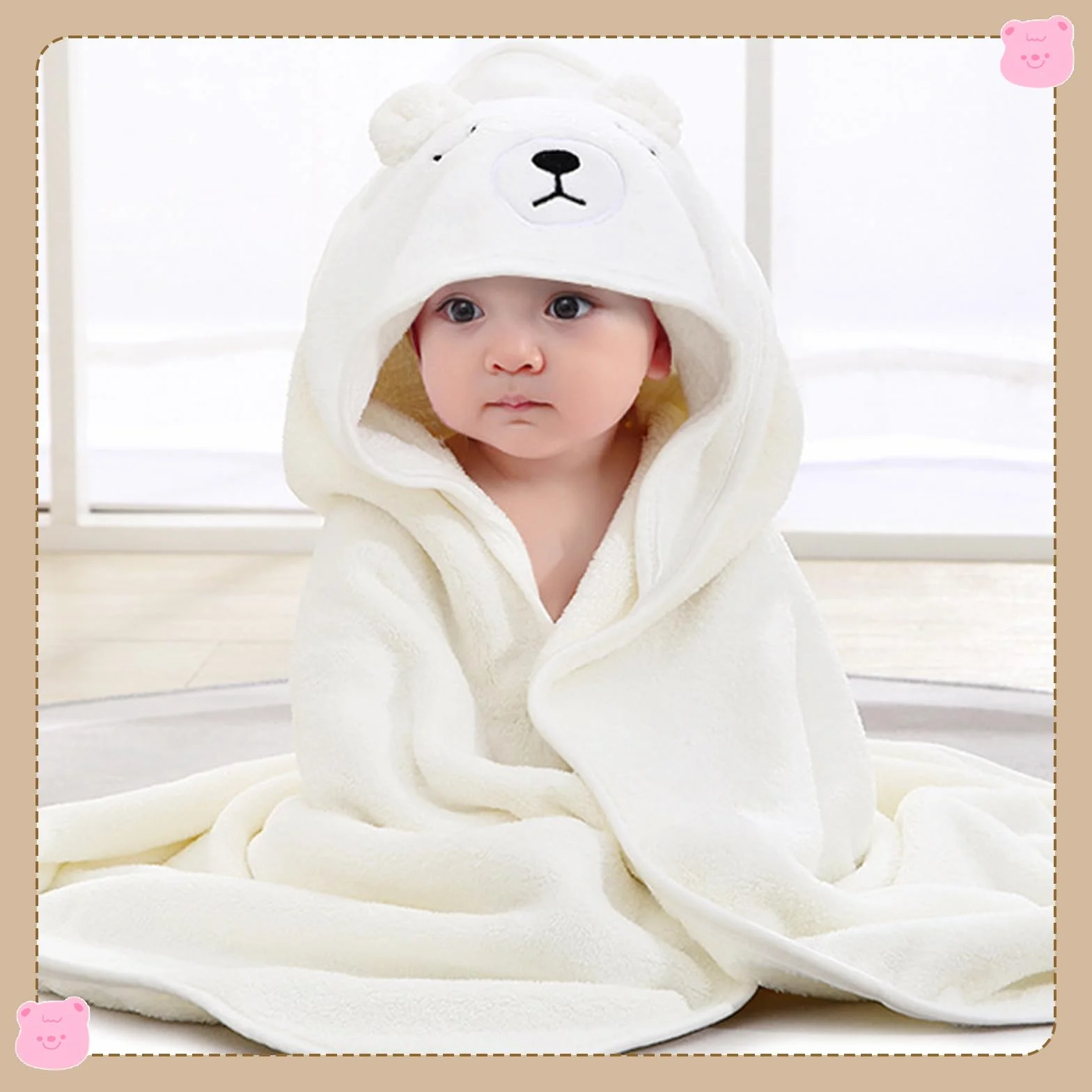 Serviette de Bain à Capuche Bébé Polaire Corail 80x80 cm Lot de 3 Éléphant Gris