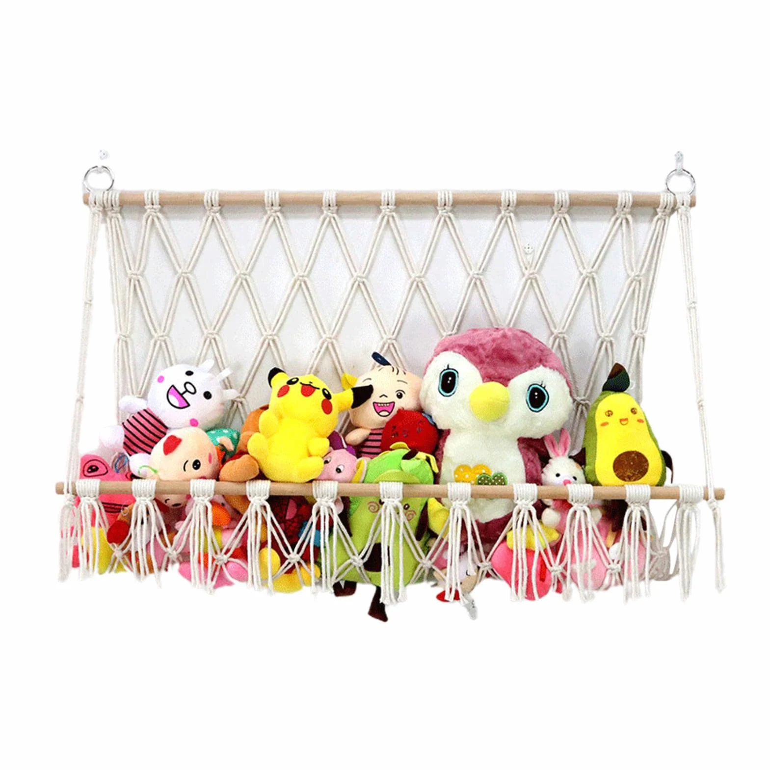 Jouet Hamac pour Animaux en Peluche 100cm Rangement en Maille Boho Macrame Suspendu au Mur