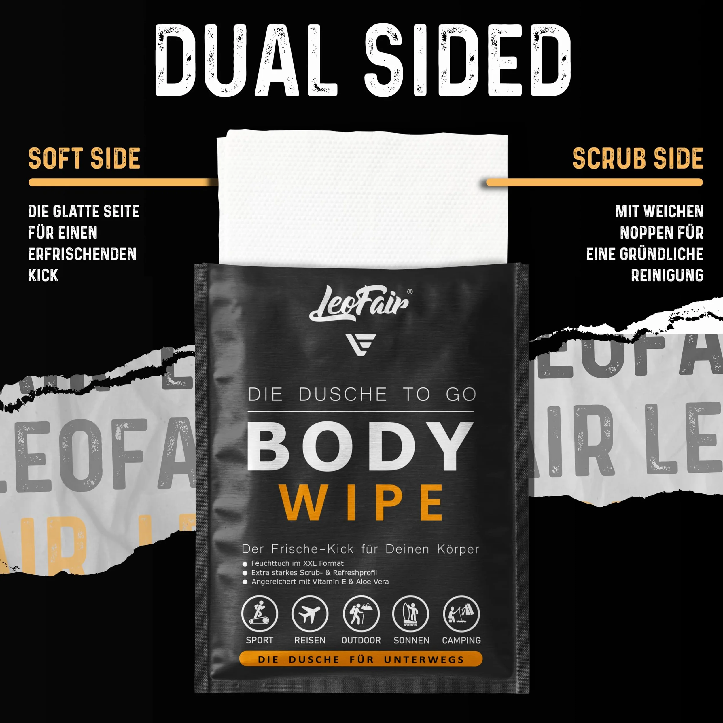 Lingettes pour le corps XXL - Lingettes humides pour voyages, camping, festivals - 10 lingettes individuelles