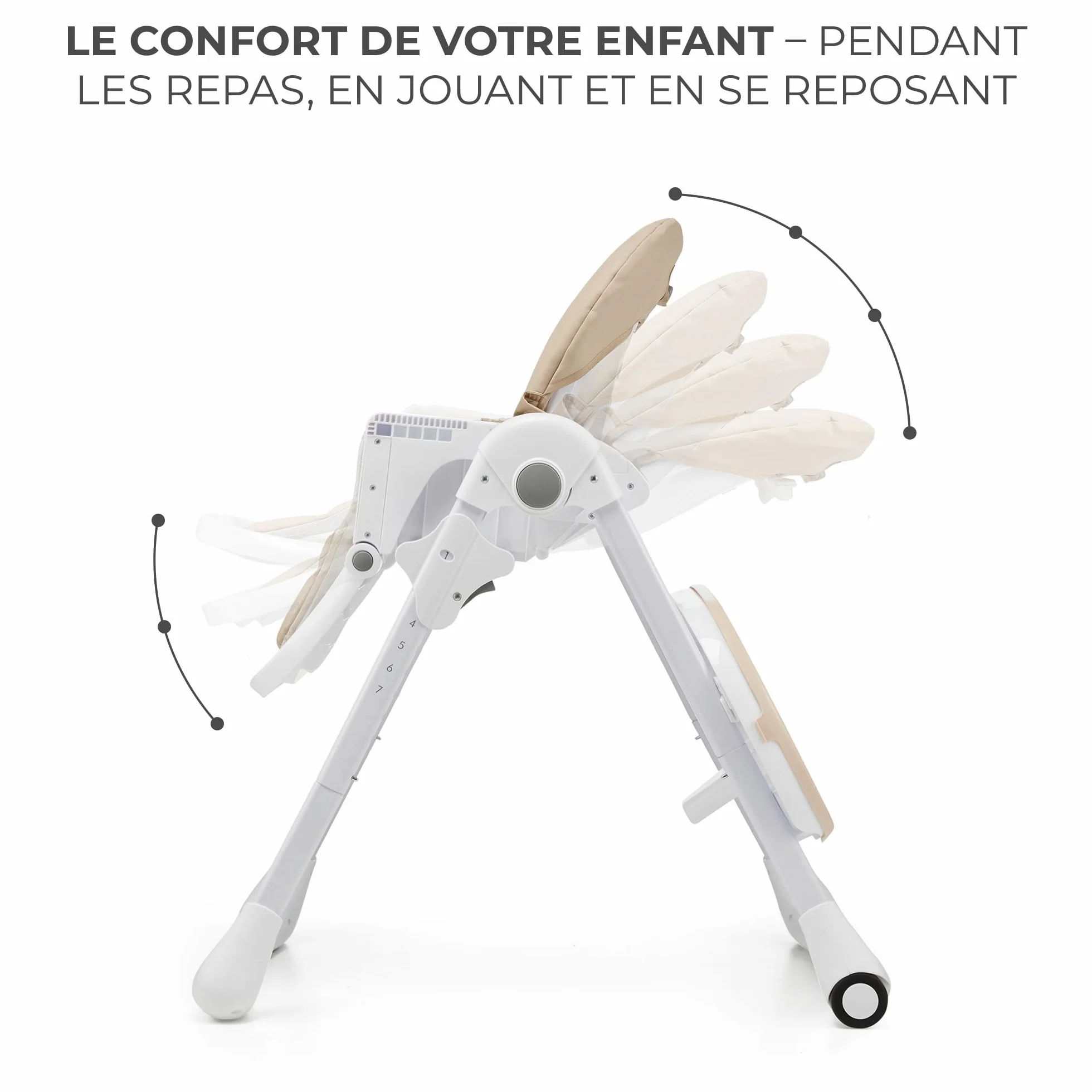 Kinderkraft TUMMIE Chaise Haute 2 en 1 Ergonomique Pliable avec Hauteur Réglable Beige