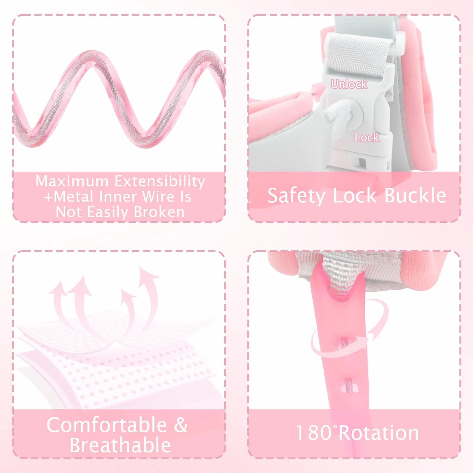 Bracelet anti-perte sécurité bébé enfant avec cordon perdu 1,5 m rose antivol bagages aide marche