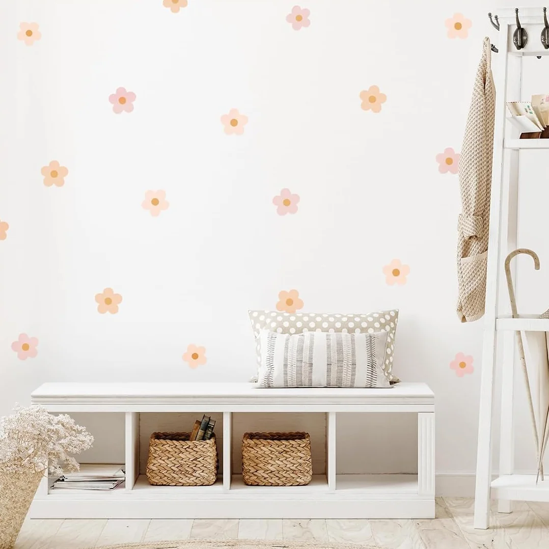 Autocollants Muraux Fleurs 72 Pièces Décoration Chambre Fille Bébé Facile à Poser