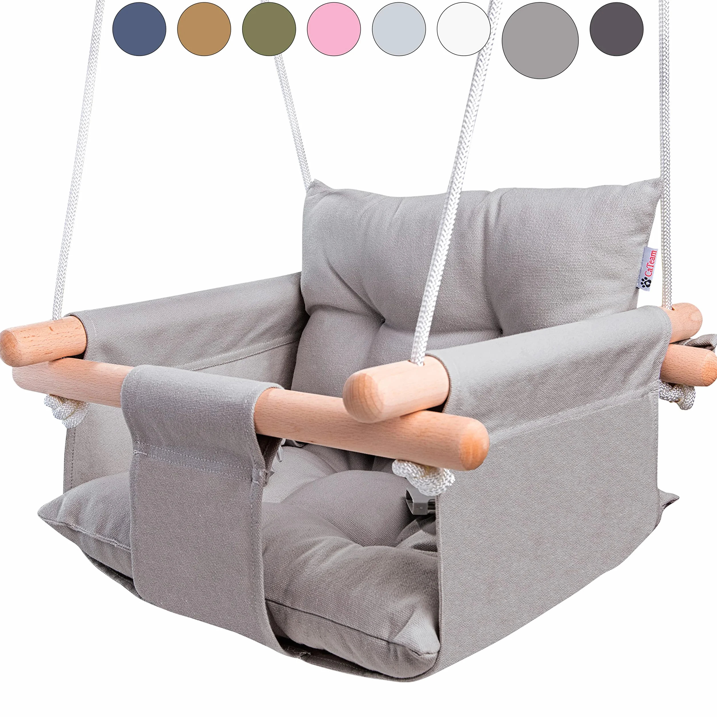 Balançoire pour bébé en Toile Suspendue en Bois avec Ceinture de sécurité Chaise hamac Durable Gris Taupe