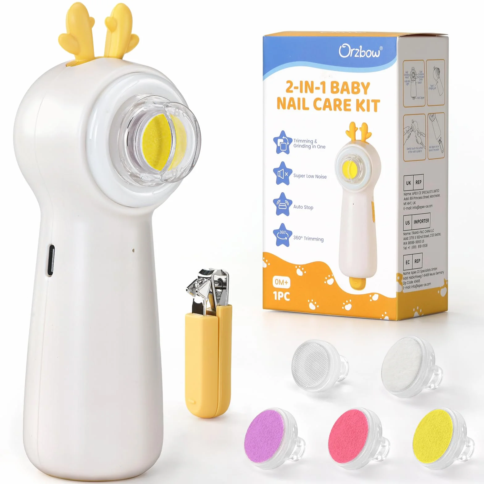 Lime à Ongle Électrique Bébé Rechargeable avec Coupe Ongle, 5 Têtes de Ponçage, Illuminé, Faible Bruit