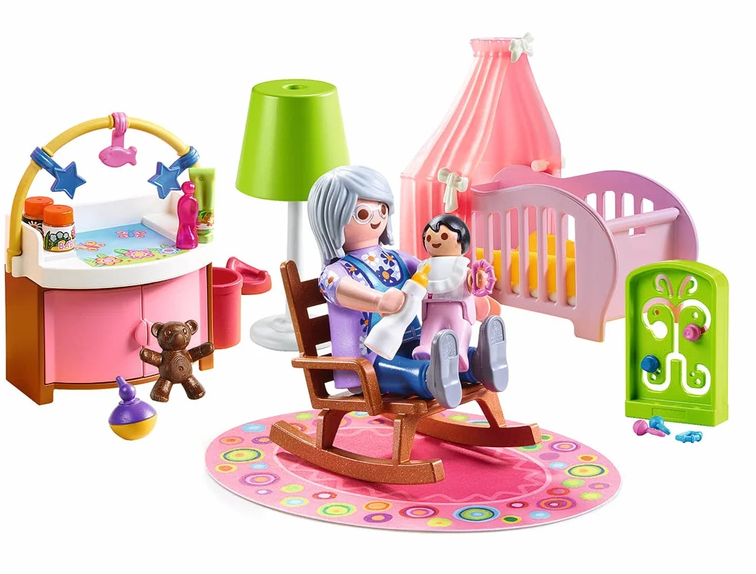 Playmobil 70210 Chambre de bébé - Dollhouse avec Deux Personnages, lit bébé, Table à Langer, Lampe sur Pied, Fauteuil à Bascule - Dès 4 Ans