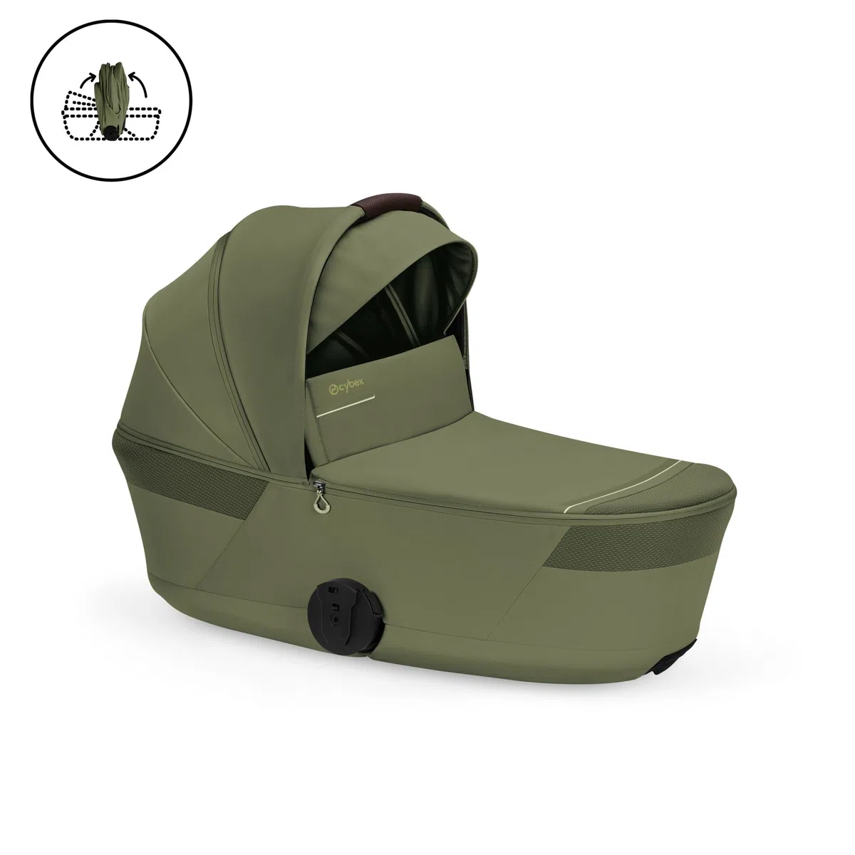 CYBEX Gold Poussette TALOS S LUX & nacelle Fold Cot, Moss Green | De la naissance à 4 ans, jusqu'à 22 kg max, nacelle pliable, système de voyage tout-terrain, capote XXL UPF50+