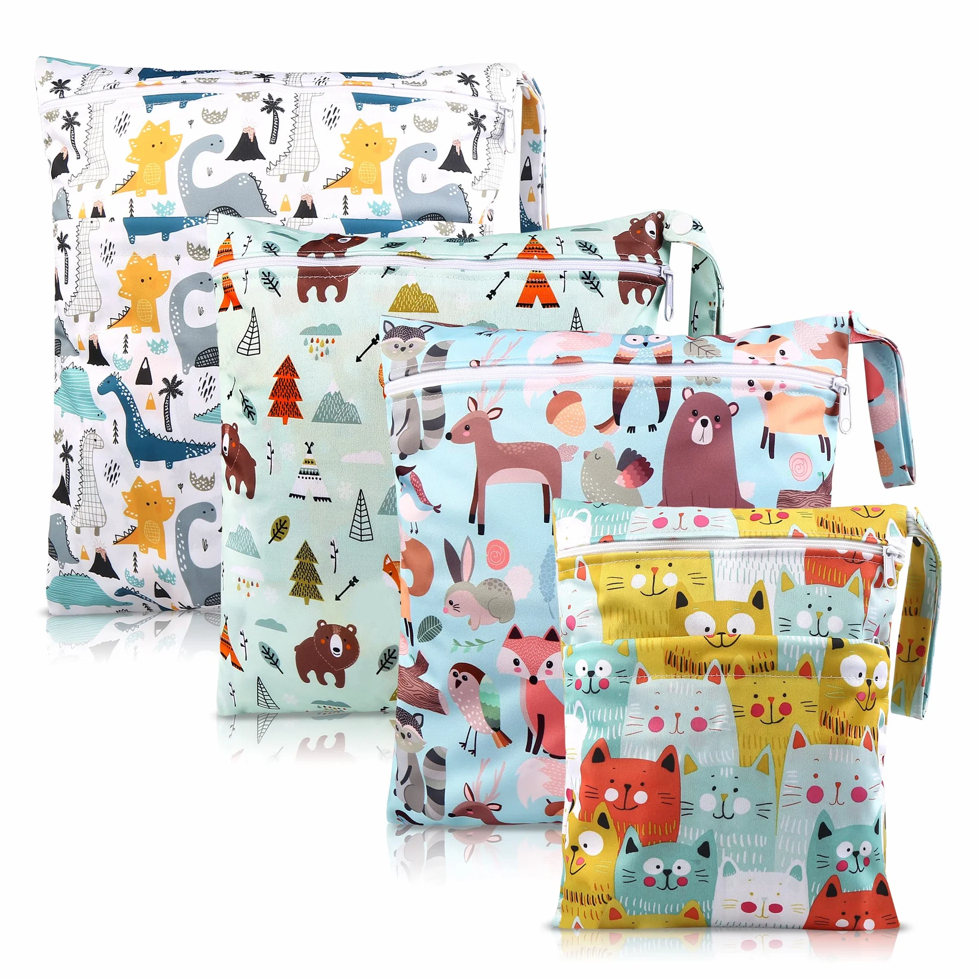 Wetbag Lot de 4 sacs à langer imperméables réutilisables avec fermeture éclair multicolore