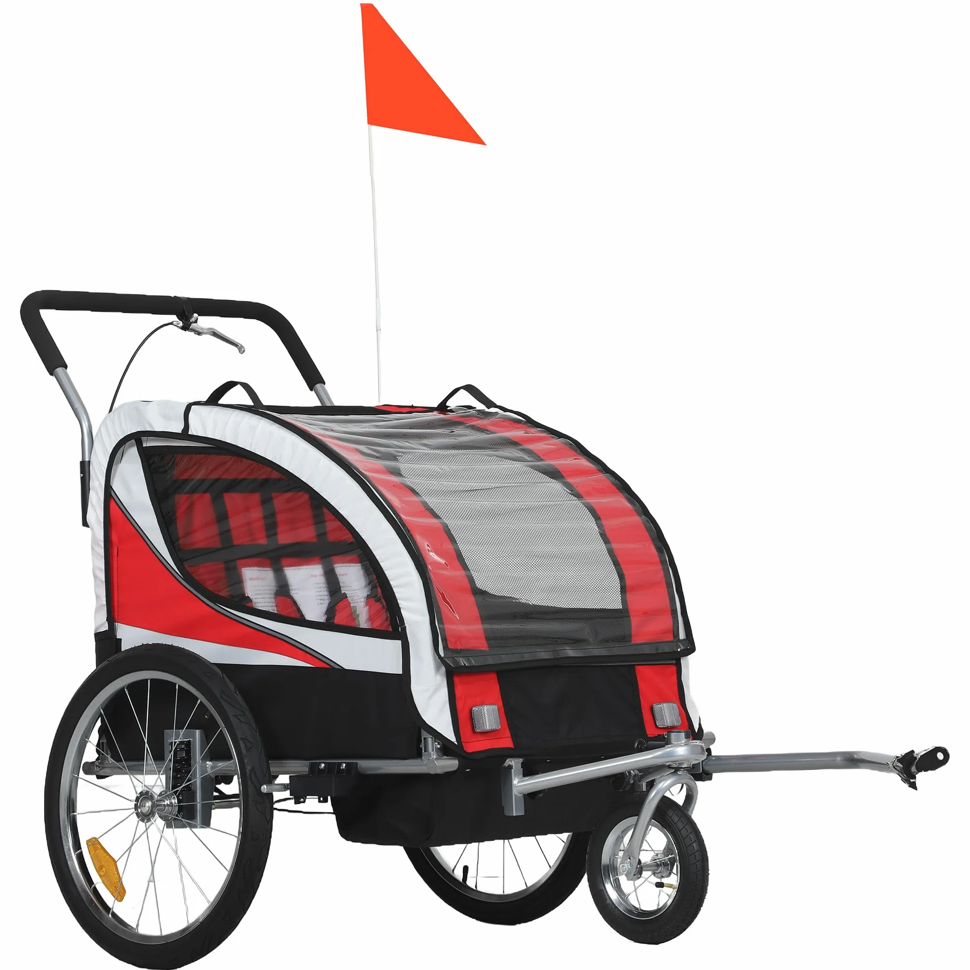 HOMCOM Remorque Velo Enfant 2 en 1 Poussette vélo bébé 2 Places, Ceinture sécurité 5 Points, Charge 40 Kg, Rouge