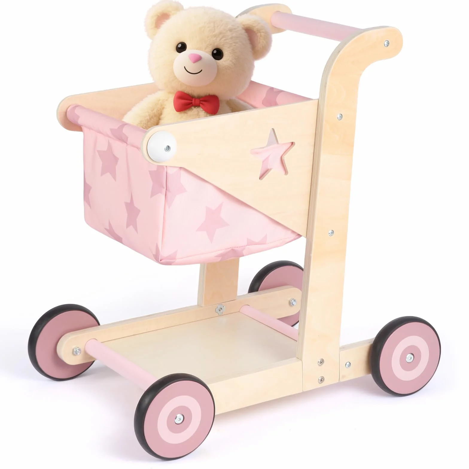Asweets Trotteur en Bois 2 en 1 pour Bébé, Poussette Poupée et Chariot de Courses, Jouet Assis-Debout (Rose)